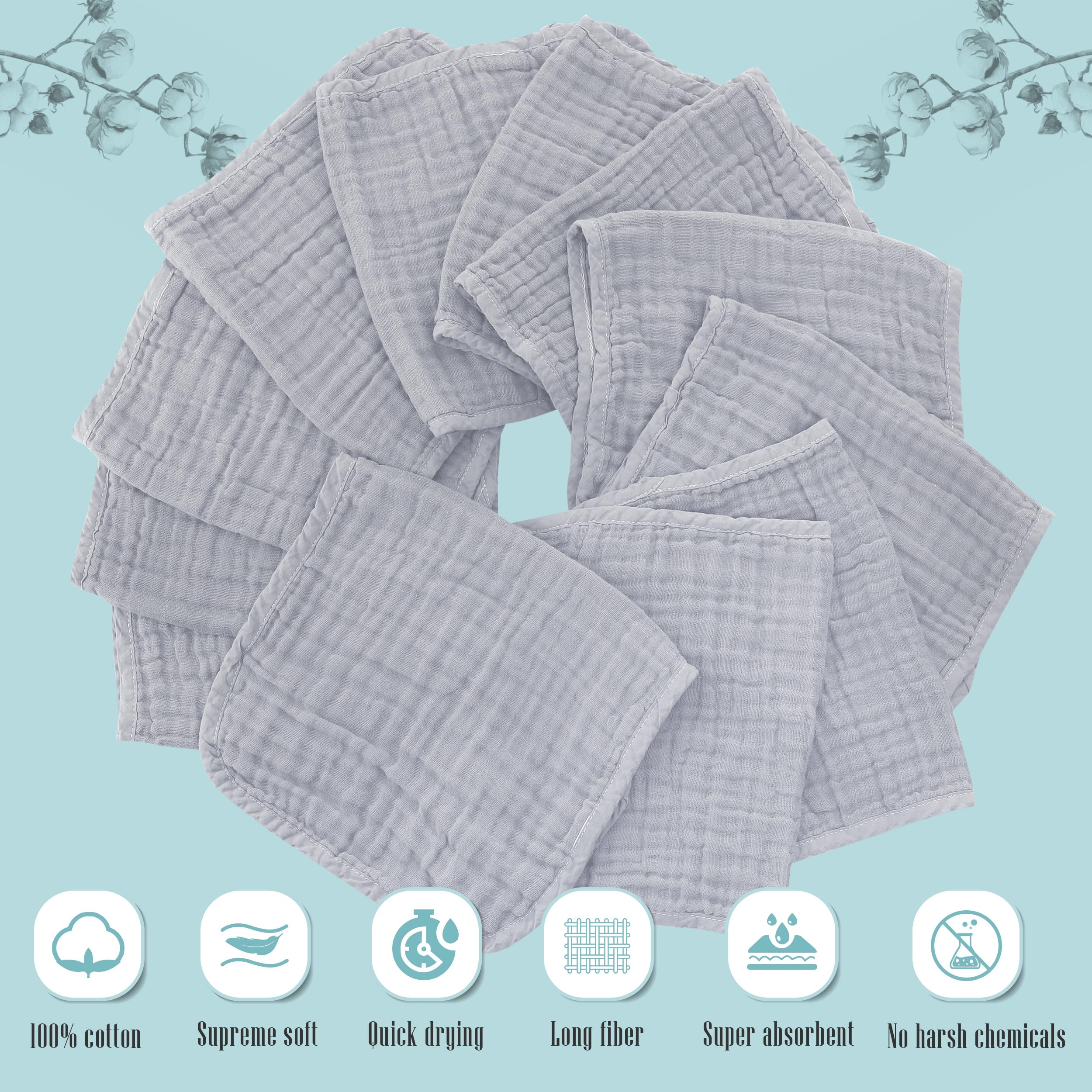 Cute Castle Paquete de 12 paños de muselina para eructos para bebé, ultrasuaves, 100 % algodón, paños grandes de 20 x 10 pulgadas, trapos para escupir leche súper absorbentes, paños para eructos