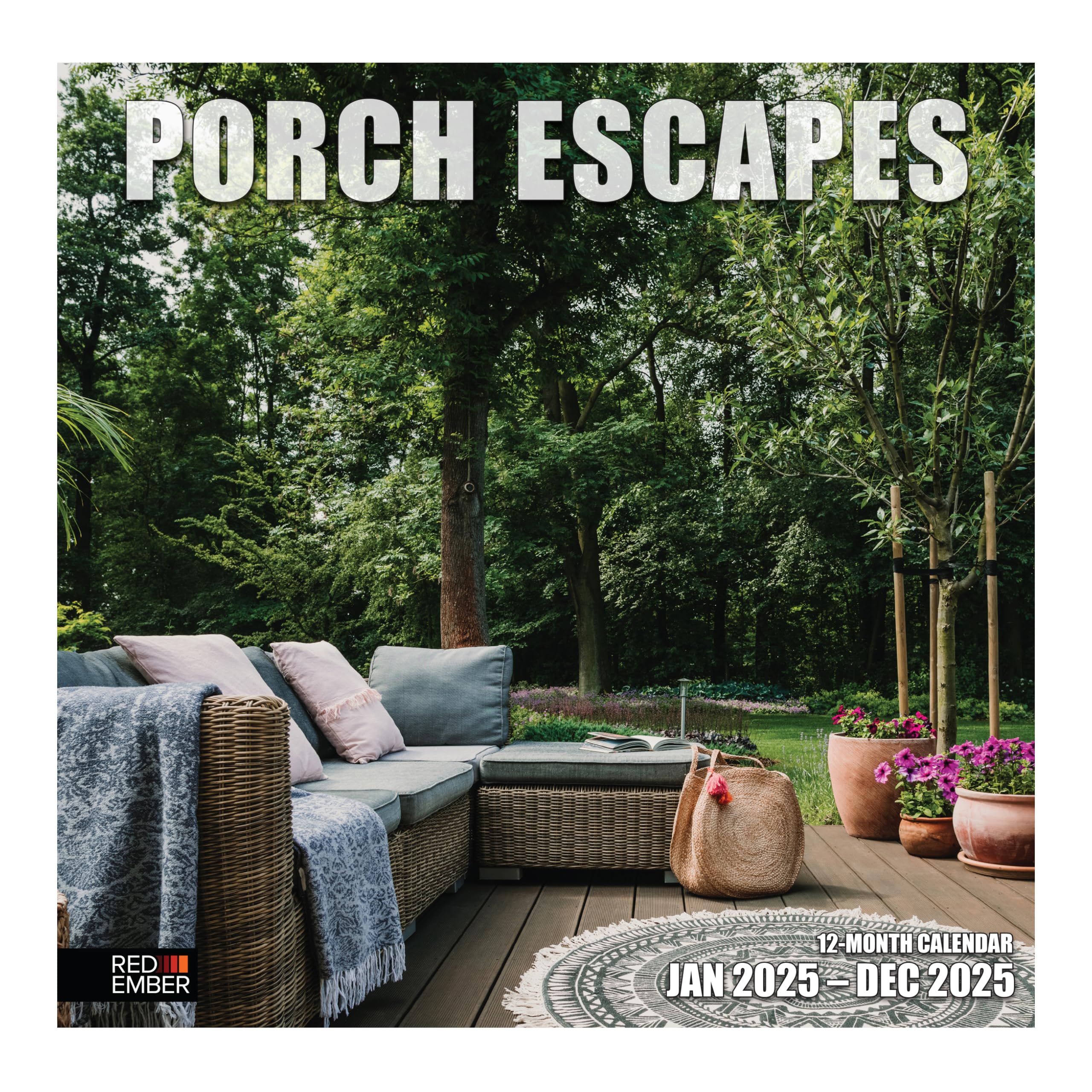RED EMBER Porch Escapes 2025 Wall Calendar 12 Month | 12" x 24" Open | Thick &amp; Sturdy Paper | Giftable | Calendar 2025