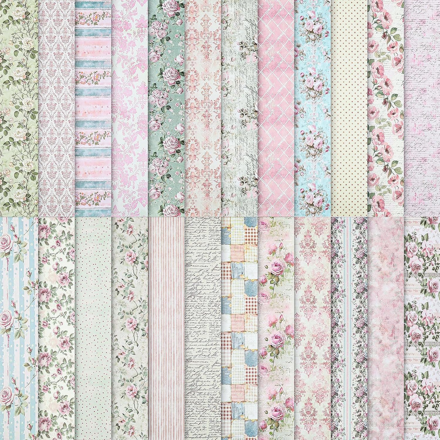 24 Sheets Scrapbook Paper Pink Vintage Floral Scrapbook Supplies | 11.4×11.4 Inch Double-Sided Patterned Craft Paper for Junk Journals, Wedding Scrapbook Supplies, Card Making, Collage Art