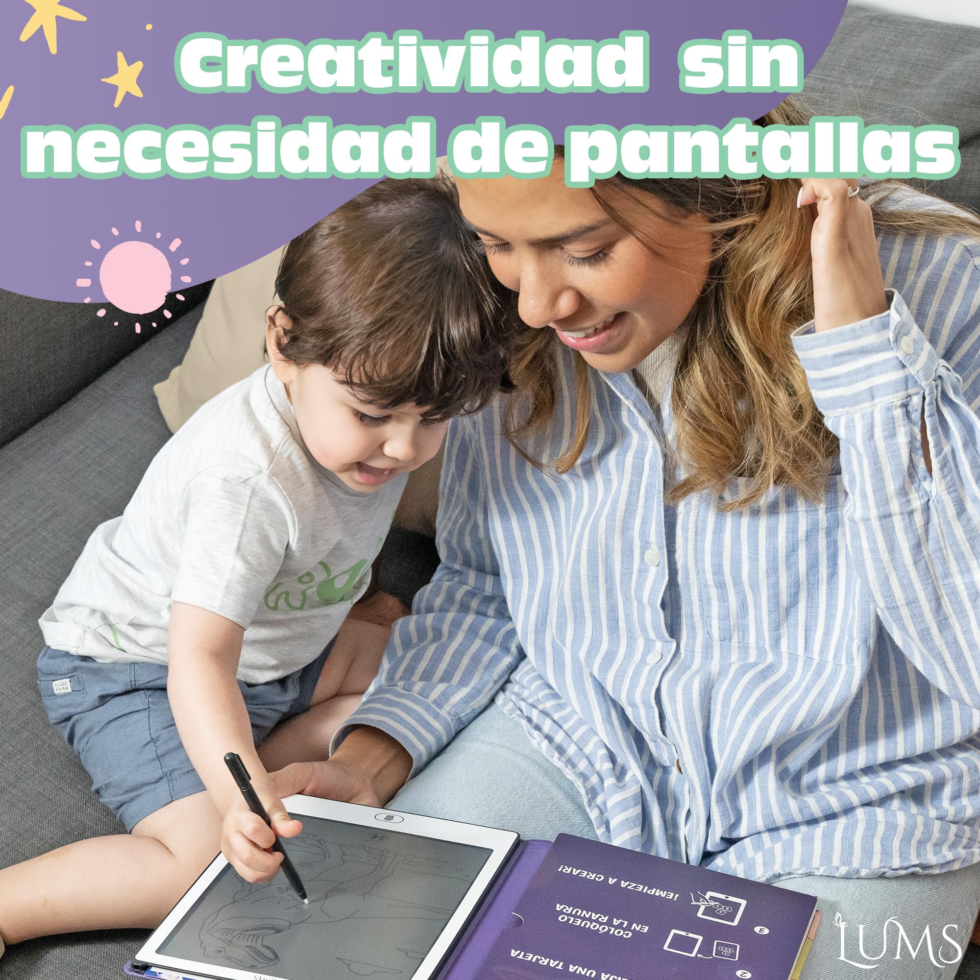 LUMS Pizarra Mágica infantil 11 Pulgadas - 40 Tarjetas con Números, Letras, Figuras y Dibujos - Plantillas Gratis Descargables - Regalo Educativo y Creativo para Niños 3-6 Años - Juguete Montessori