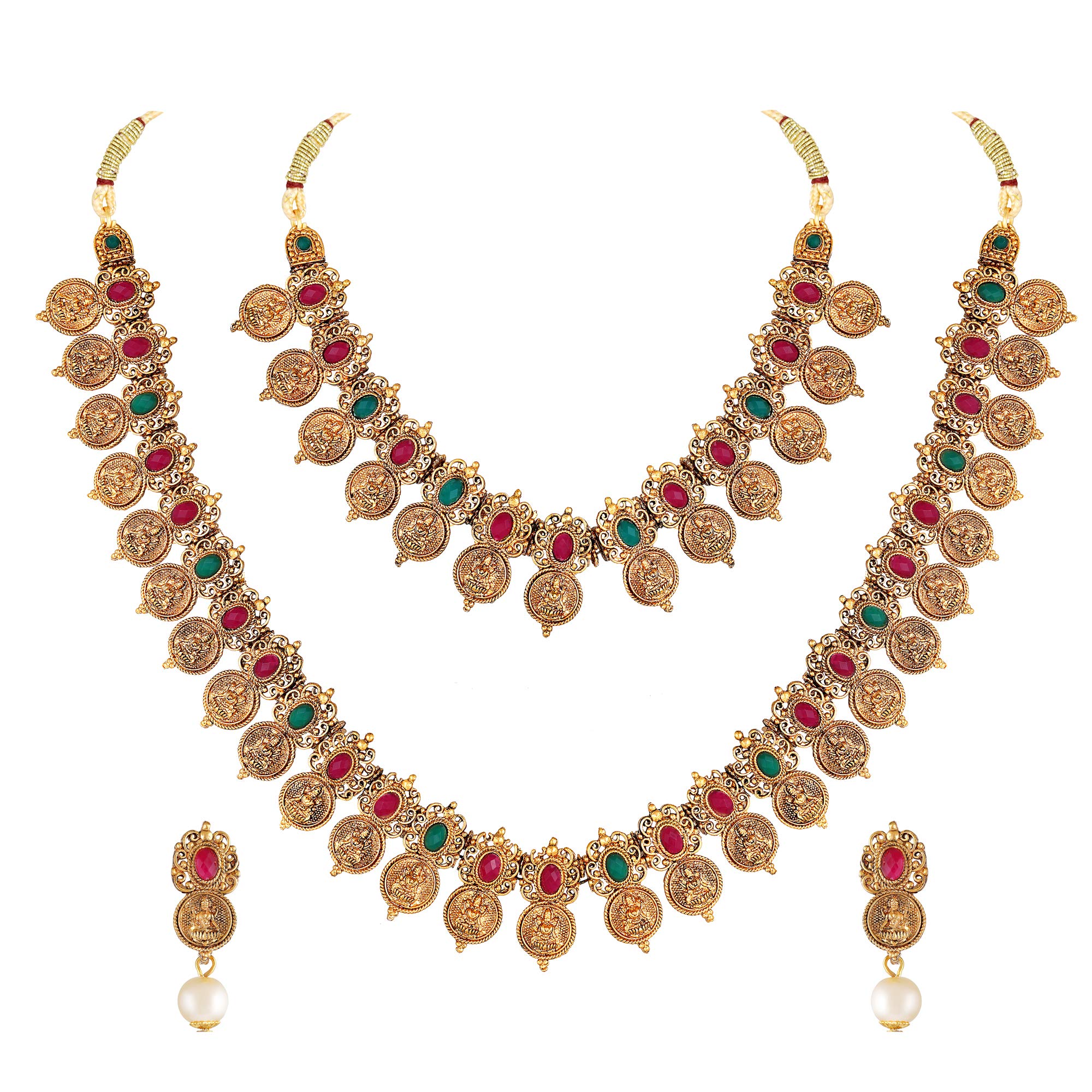 Shining Diva Fashion Latest Combo Design Stylish Temple Necklace Traditional Gold Plated Jewellery Set for Women (Multi-Colour) (10812s) (B07YR1YV3B) Amazon Price History, Amazon Price Tracker