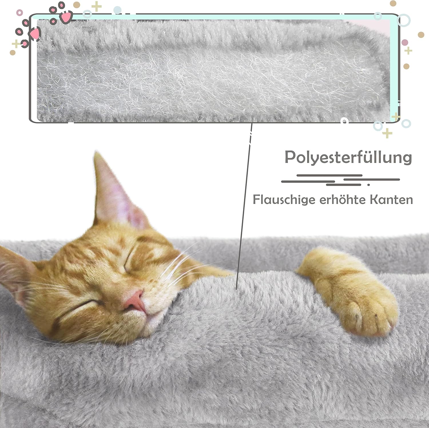 A cat sleeping soundly on the elevated, plush top platform of the cat tree.