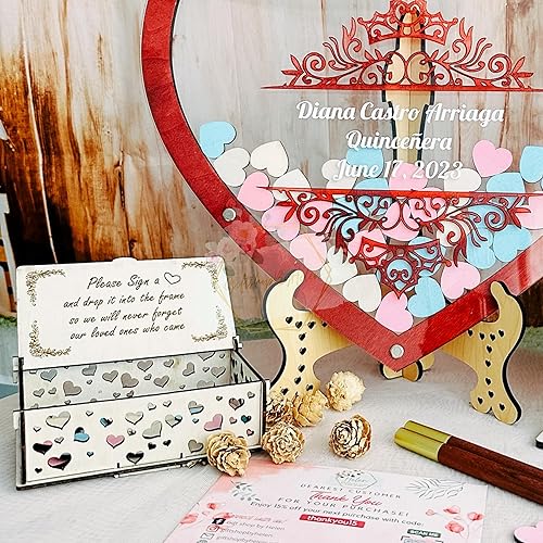 Miniatura 2 de Libro de invitados personalizado con 16 corazones de madera alternativo, libro de invitados de quinceañera con corazón libro de invitados Dropbox