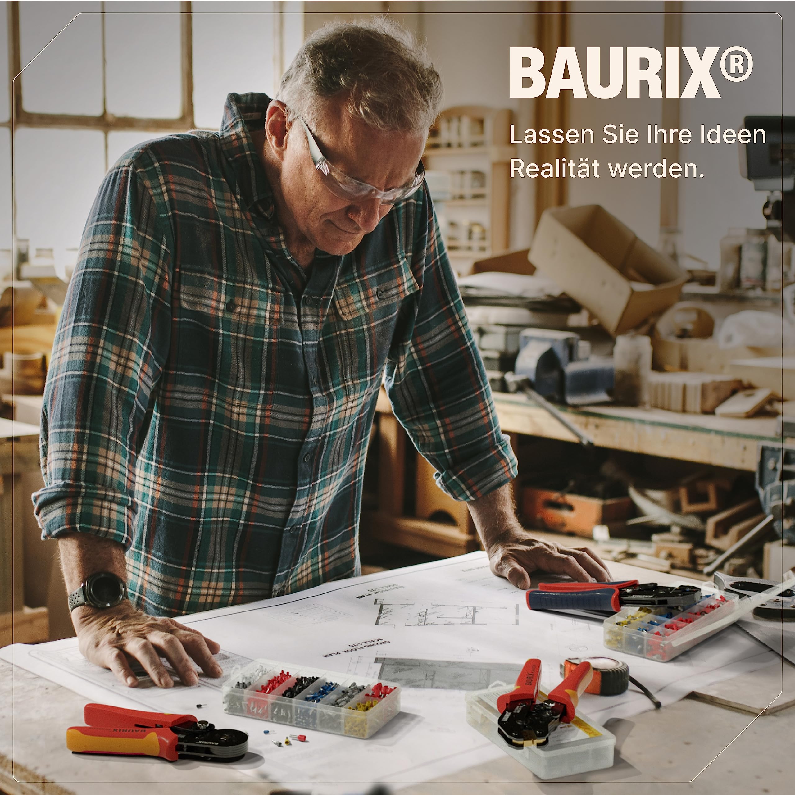 BAURIX® Crimpzange Set mit 300 Flachsteckhülsen 0,50–2,50 mm² – Elektriker Werkzeug für zuverlässige Kabelverbindungen – Für Profis & Heimwerker bei Crimpzangen-Anwendungen – KAIRON