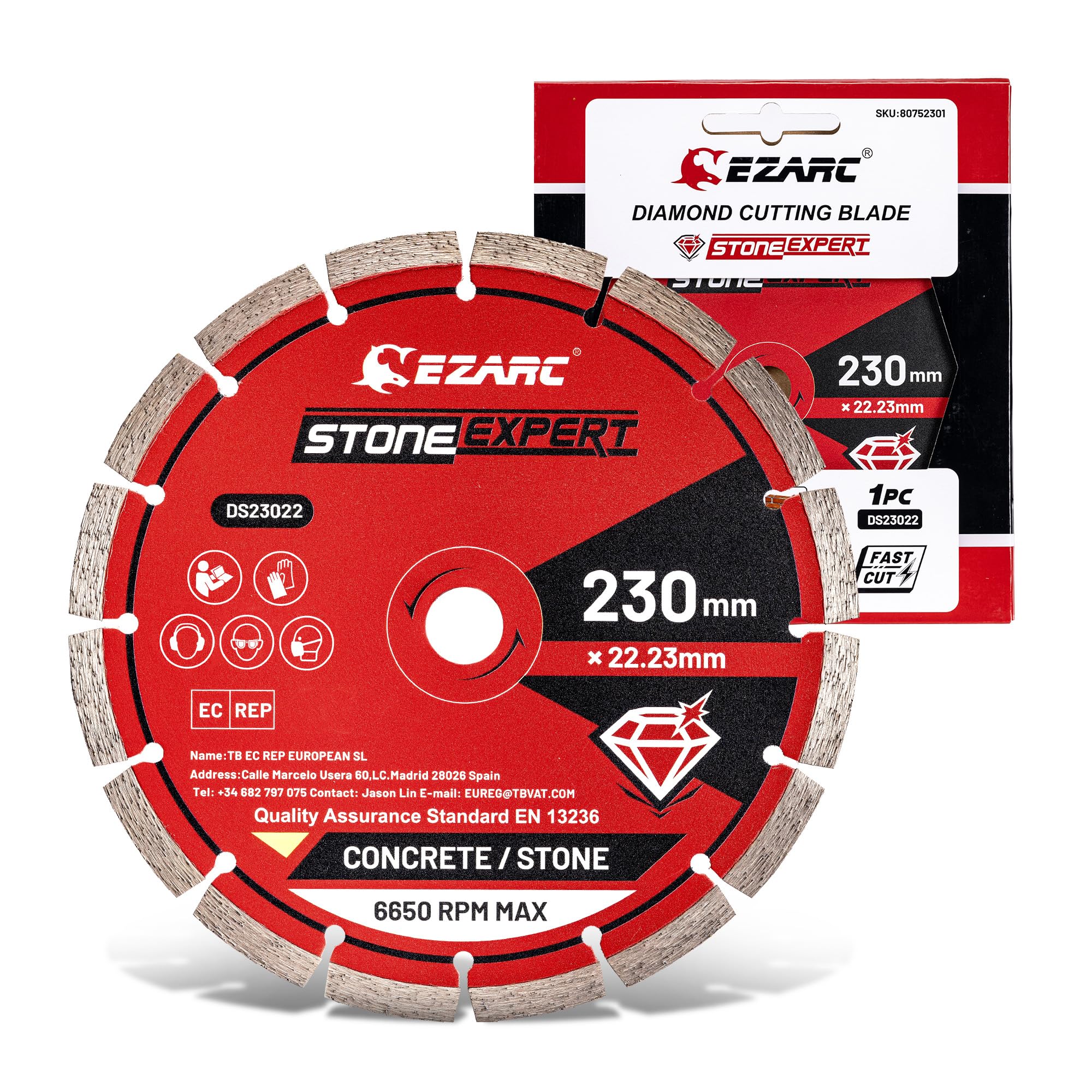 EZARC Diamond Cutting Discs, 230mm Segmented Diamond Blade for Angle Grinder & Cut-Off Saw, Heavy Duty Cutting Disc for Concrete, Brick & Block, Dry & Wet Cut