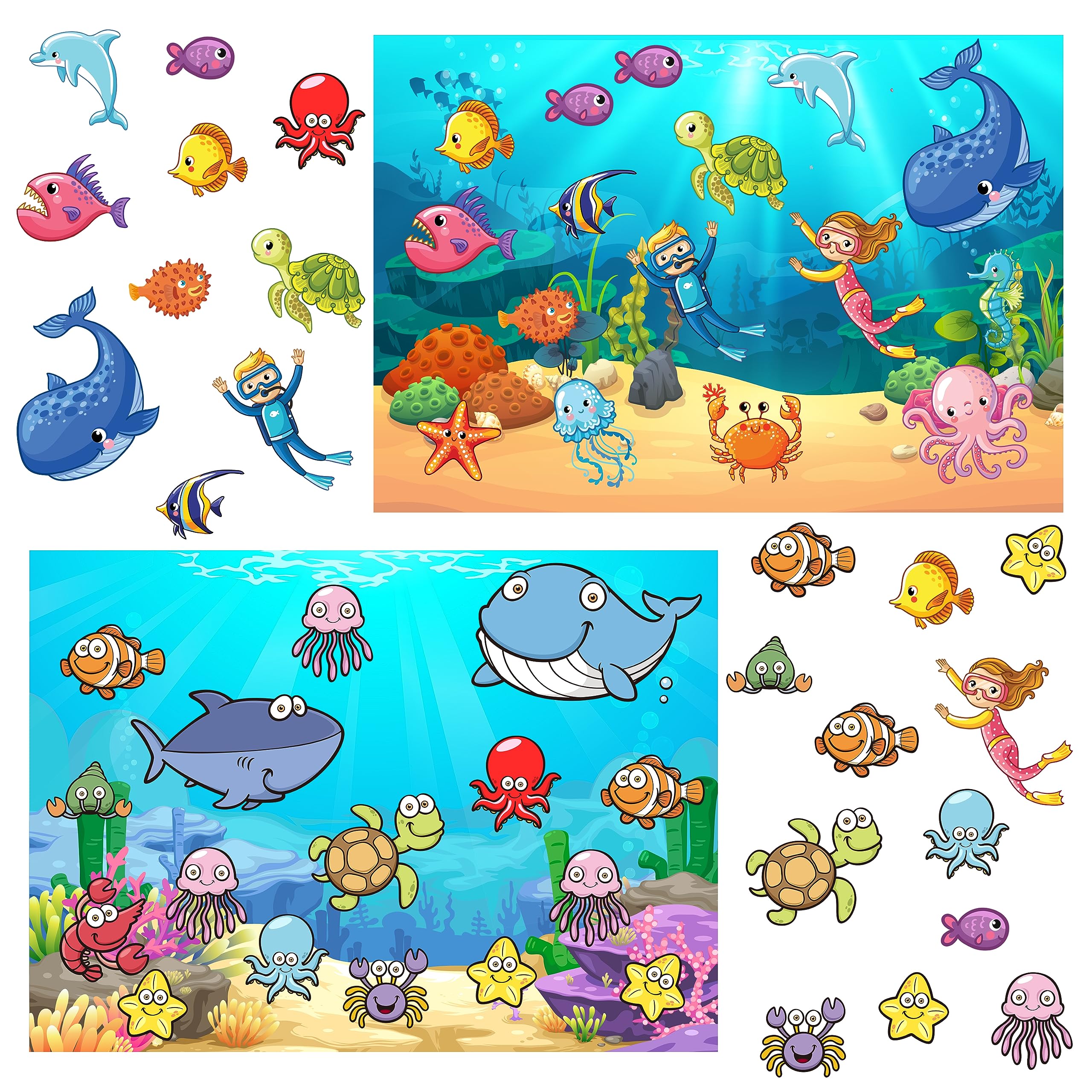 24 Sheets Ocean Sea Animal Stickers for Kids - Cute Fish Marine Life, Tropical Shark, Adhesive DIY Make Your Own Under The Sea - Ocean Theme Party Decorations