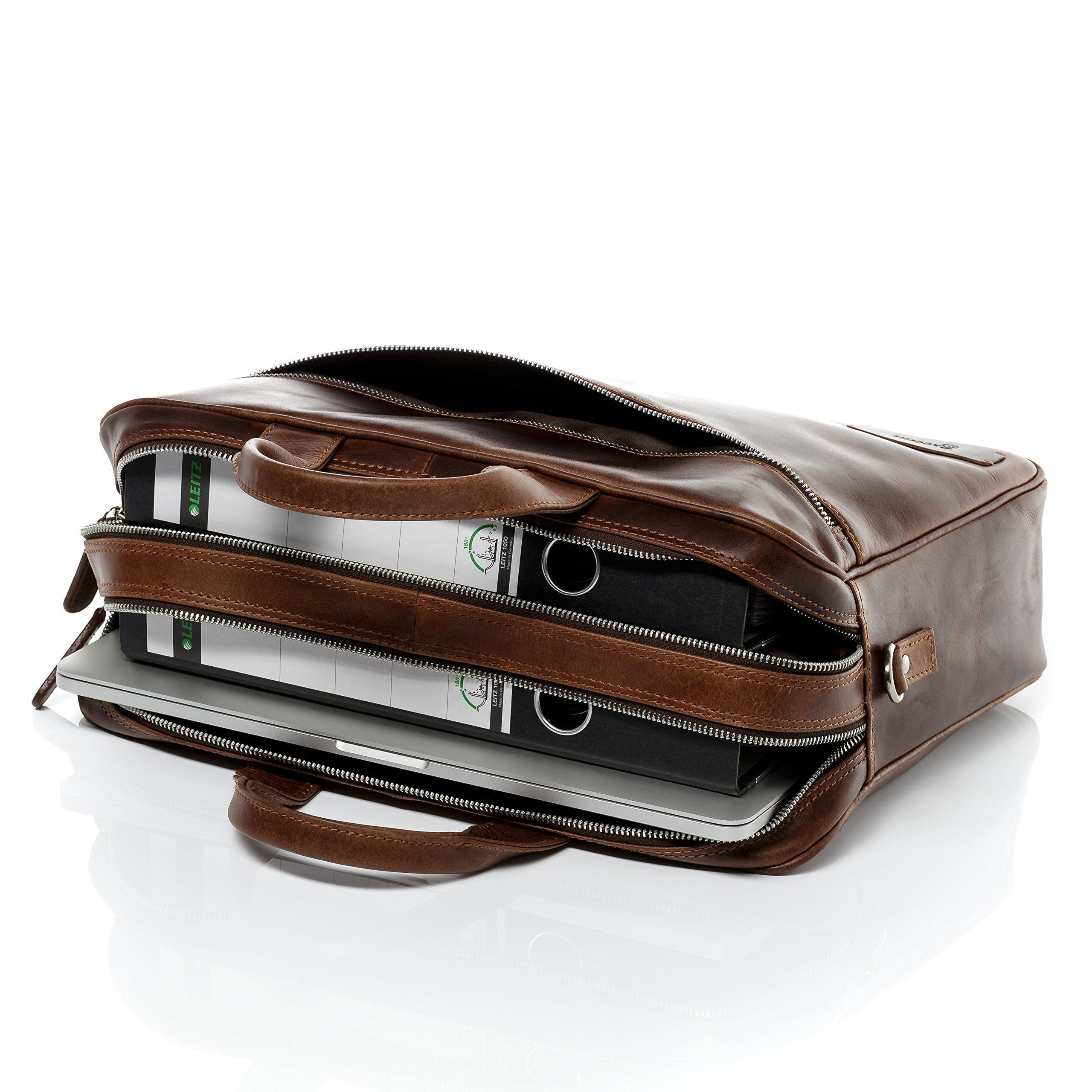 BACCINI Sac bandoulière Ordinateur Ben | Compartiment Laptop Cuir véritable | Sacoche Porte-Document en bandoulière Grand Homme Marron | Sac Messager école Etudiante Travail Fait à la Main