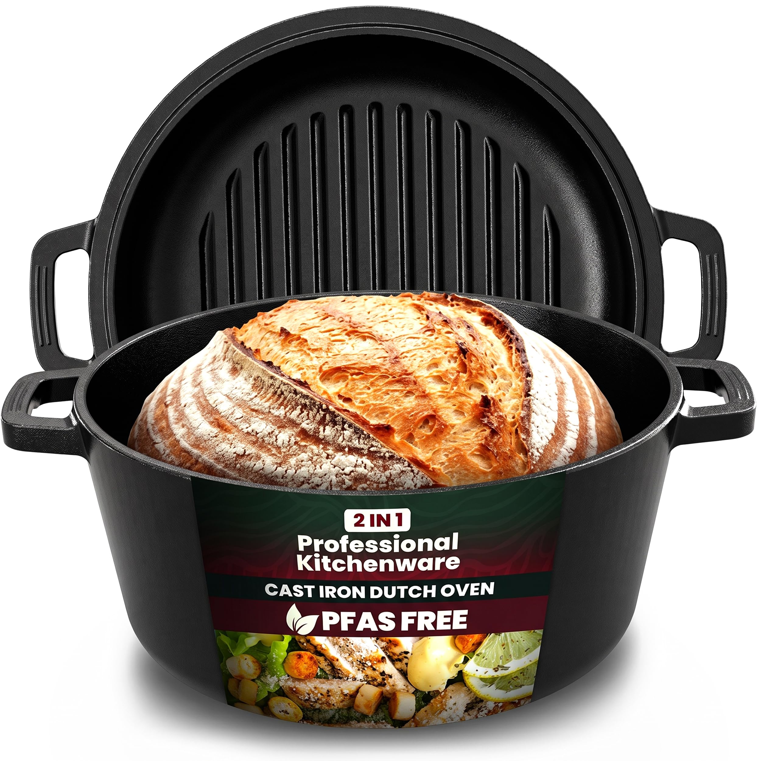 KICHLY 2 in 1 Gusseisen Topf Mit Doppelter Zweck Grillpfannendeckel