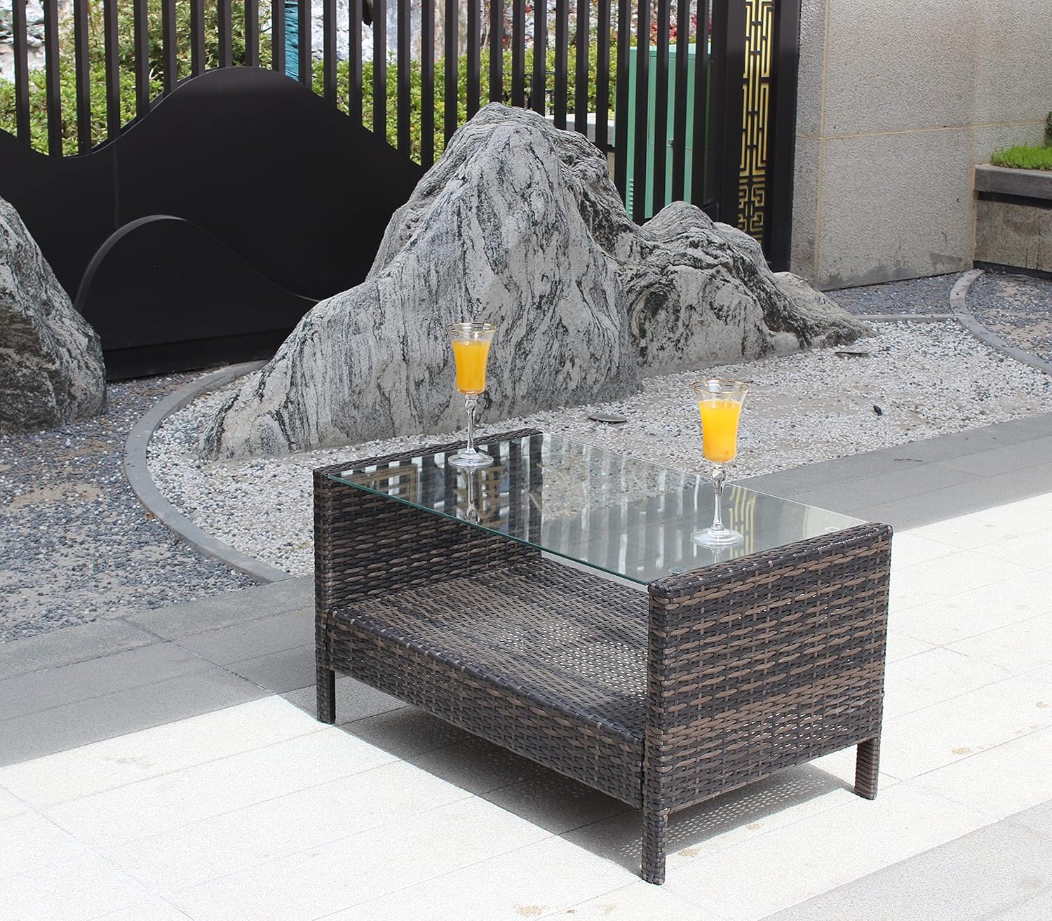 Outdoor Patio Furniture Coffee Table with Clear Tempered Glass