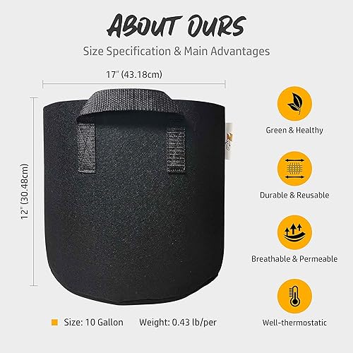 Miniatura 6 de Zegos Bolsas de cultivo de 10 galones, 10 paquetes de macetas de tela con tela no tejida gruesa con asas para jardín interior y exterior (1 paquete