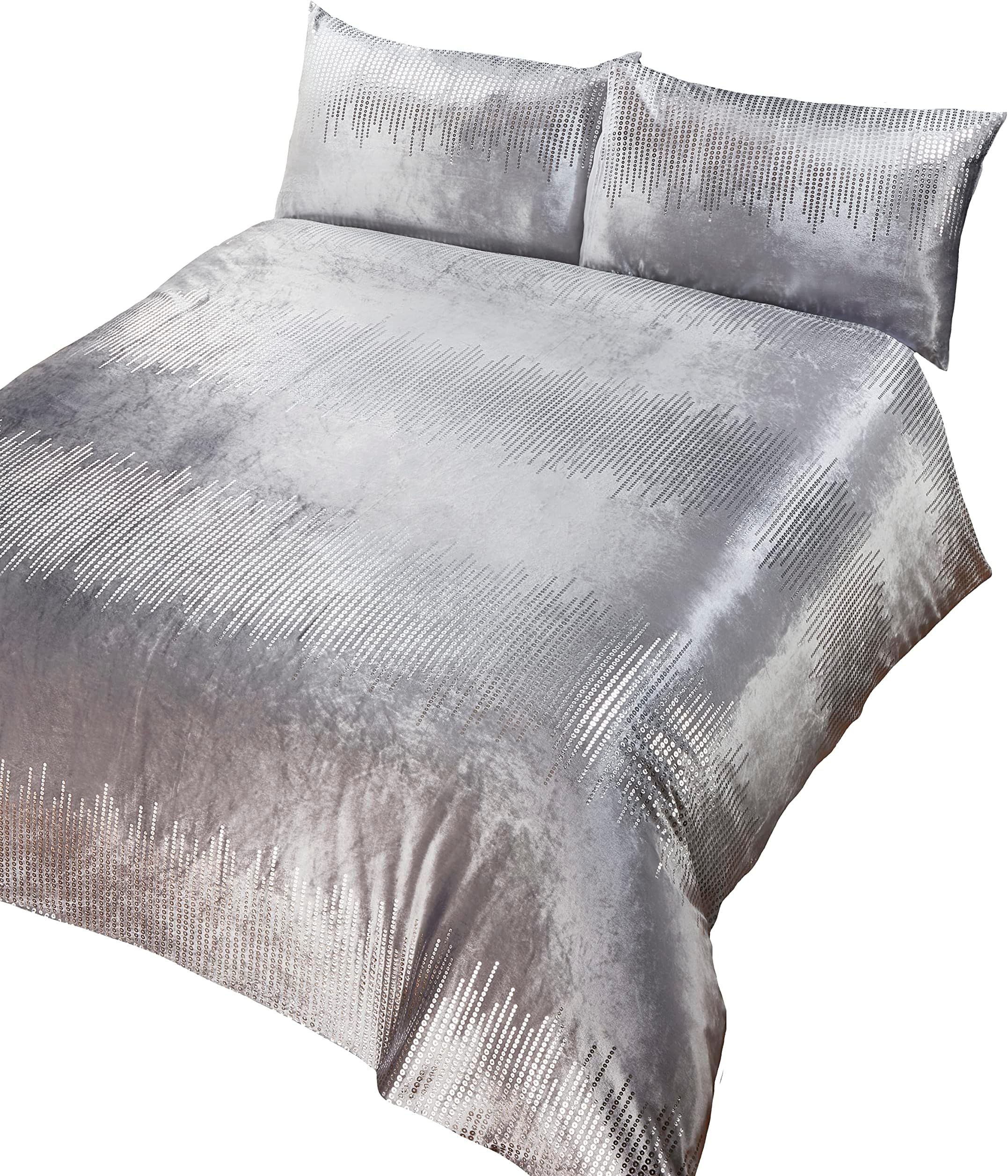 Rapport Home Tiffany Crushed Velvet Silver Double Bedding Duvet Cover