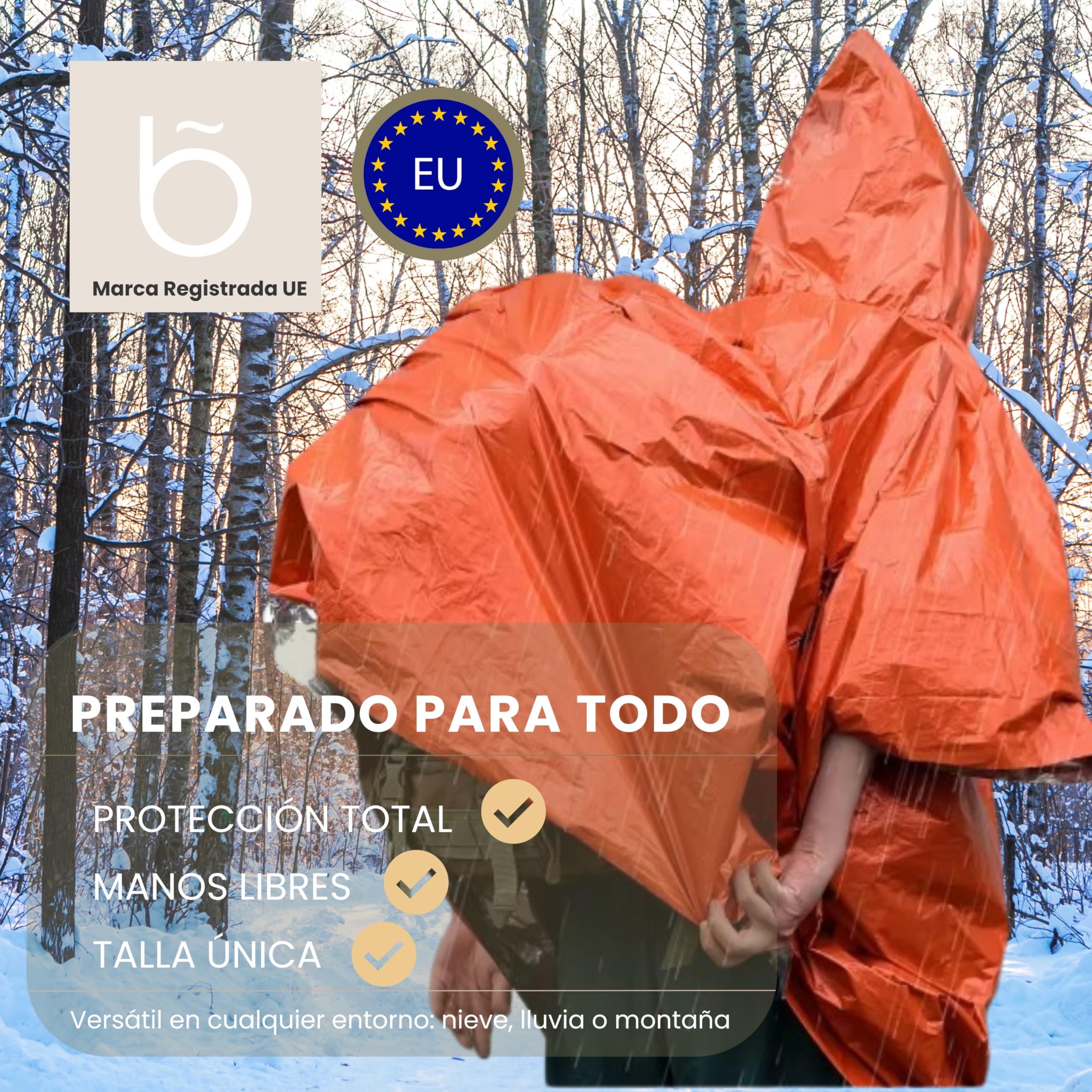 Poncho térmico de emergencia – Pack de 4 reutilizable con capucha – impermeable – para coche, montaña, supervivencia y primeros auxilios