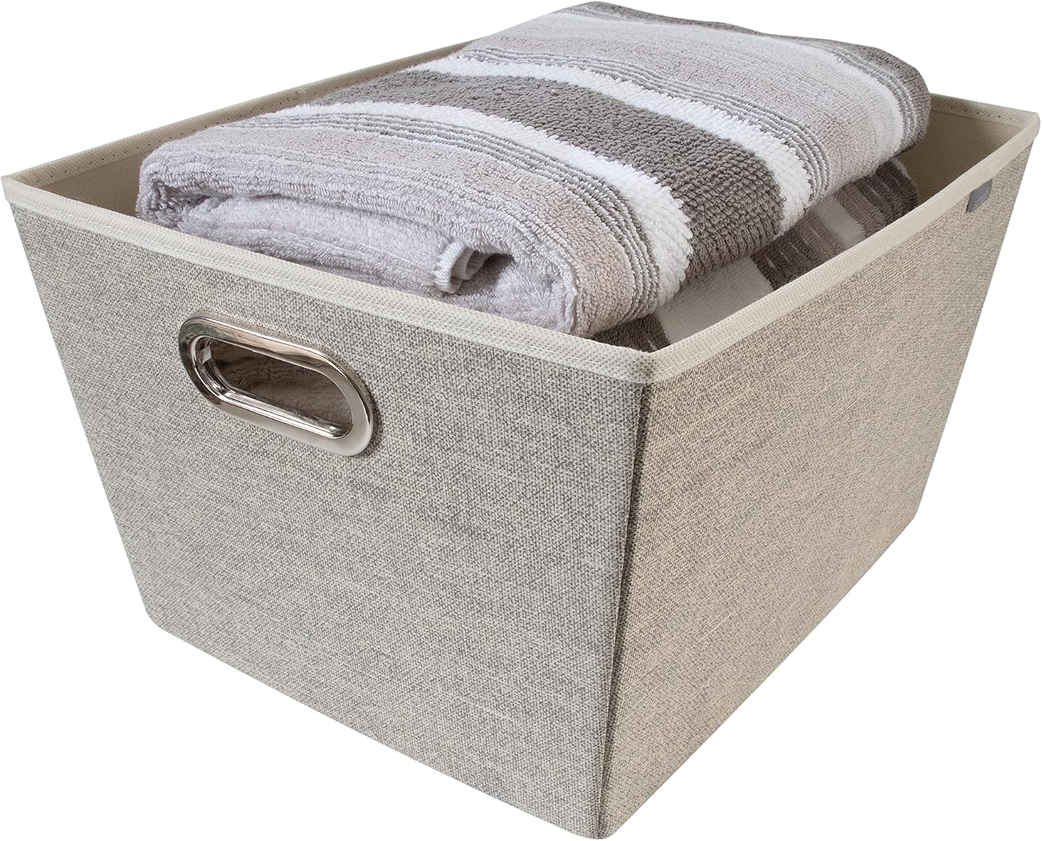 Beige Faux Jute Large Grommet Storage Bin