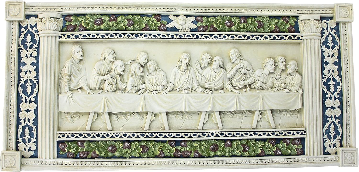 Design Toscano The Last Supper Religious Wall Plaque Sculpture, 23 Inch Wide, 12 Inch Tall, Cast Stone Resin, Antique Stone Finish