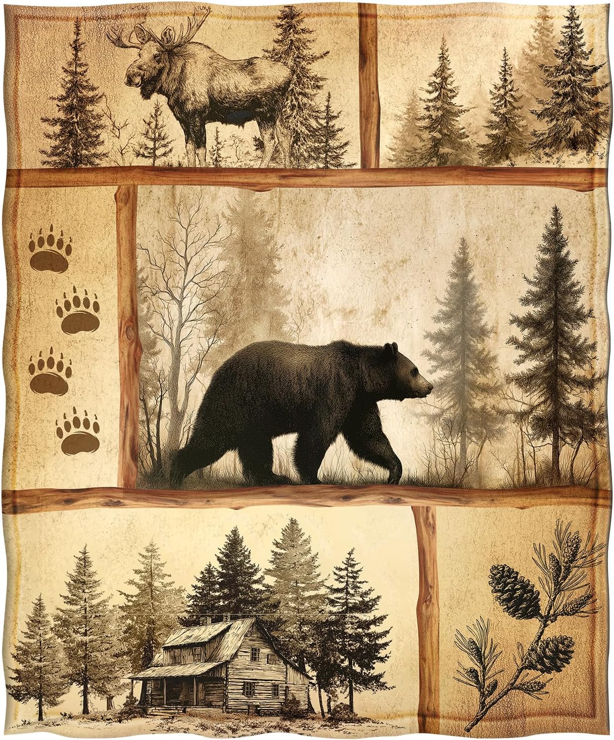 Bear Blanket Rustic Cabin Throw Blankets Gifts for Men Women, 60"x50" Farmhouse Country Bear Moose Forest Wild Animal Vintage Throw Blanket, Hunting Camping Flannel Throws Decor for Couch Bed Bedroom - Image 2