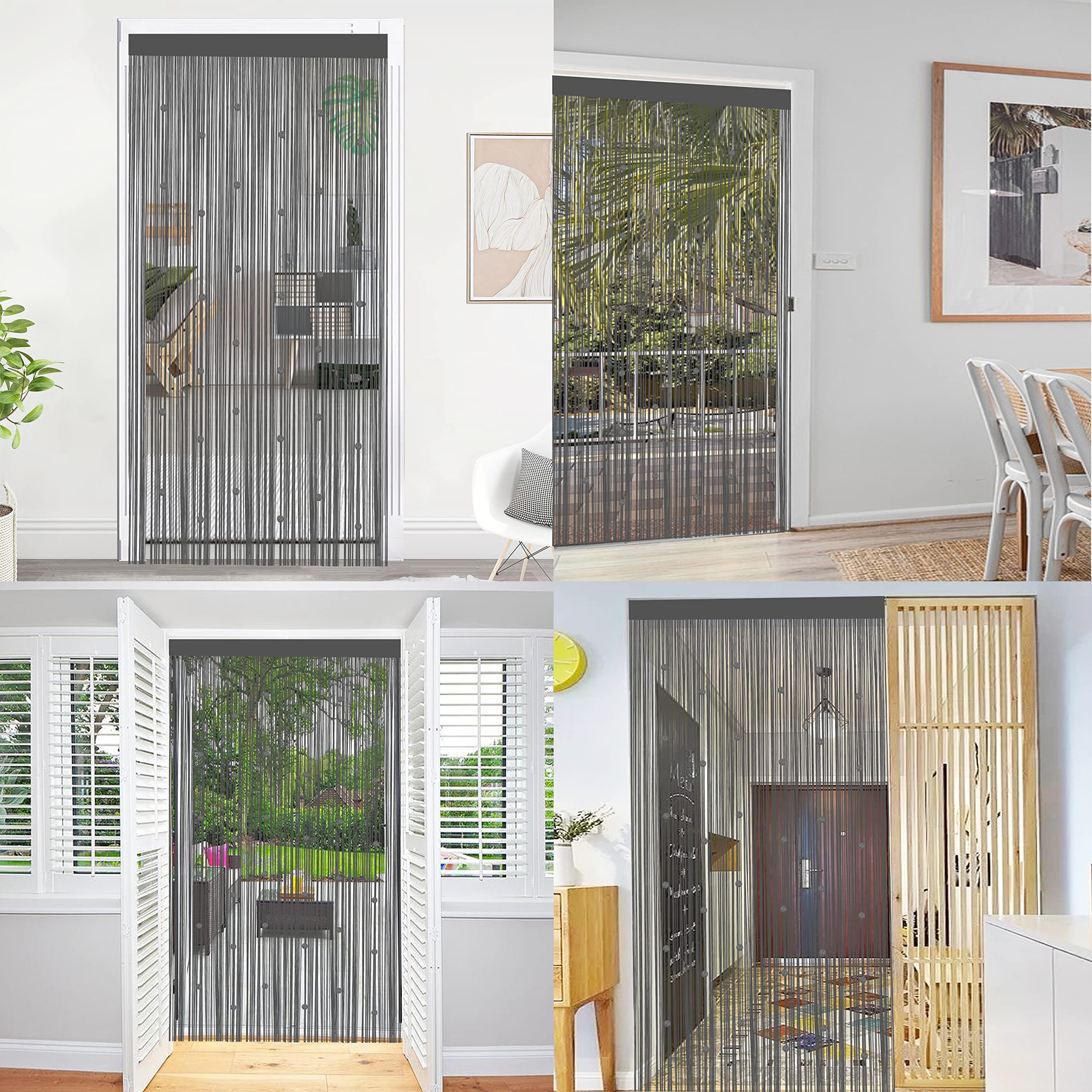 Tenda Perlata Porta Esterna Antimosche - Tenda Fili Finestre Divisorio Stanze Decorazioni Grigio 90x245 cm