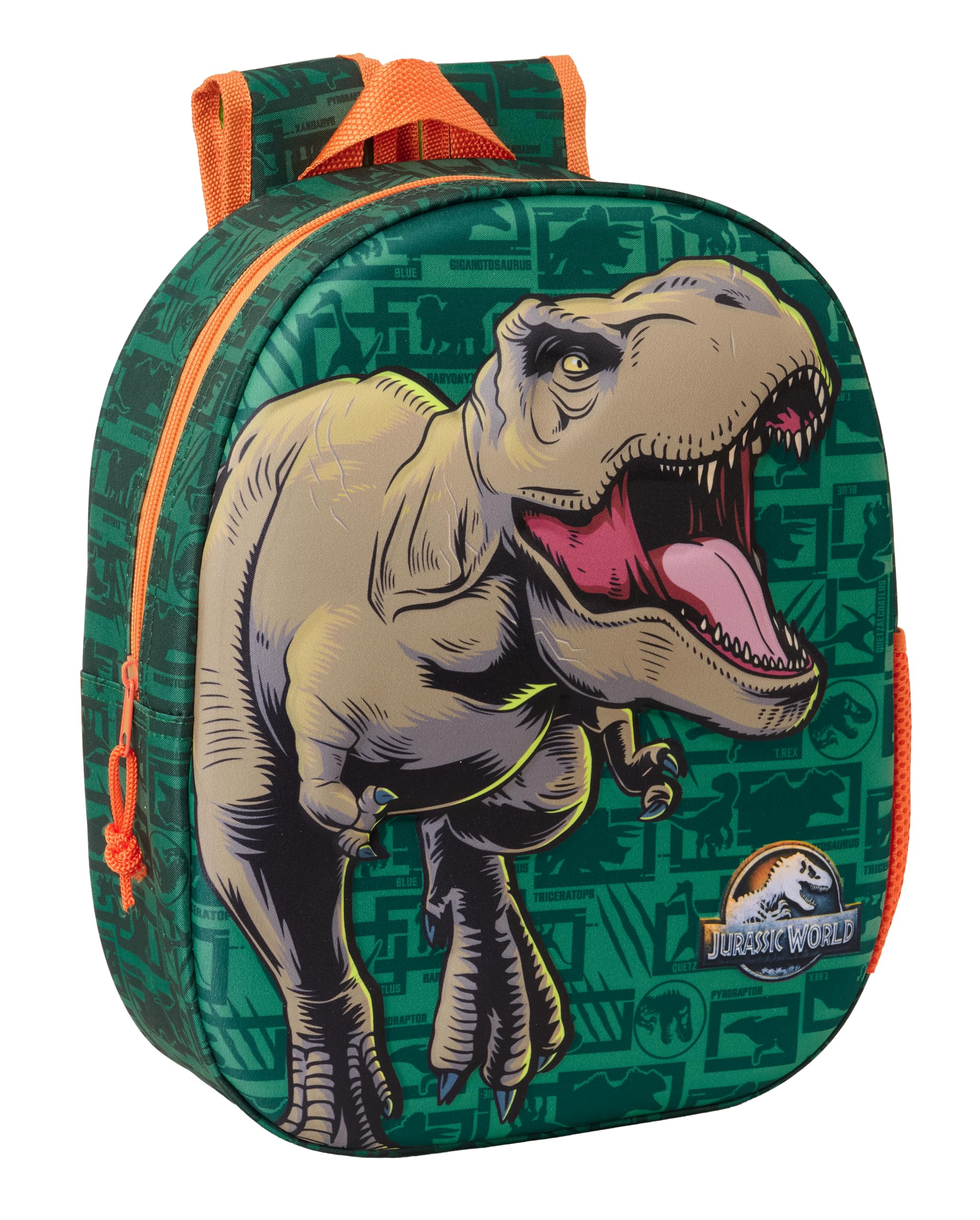 Safta JURASSIC WORLD 3D School Backpack, with 3D Design, Adaptable to Cart, Ideal for Children of Different Ages, Comfortable and Versatile, Quality and Resistance, 27 x 10 x 33 cm, dark green, M