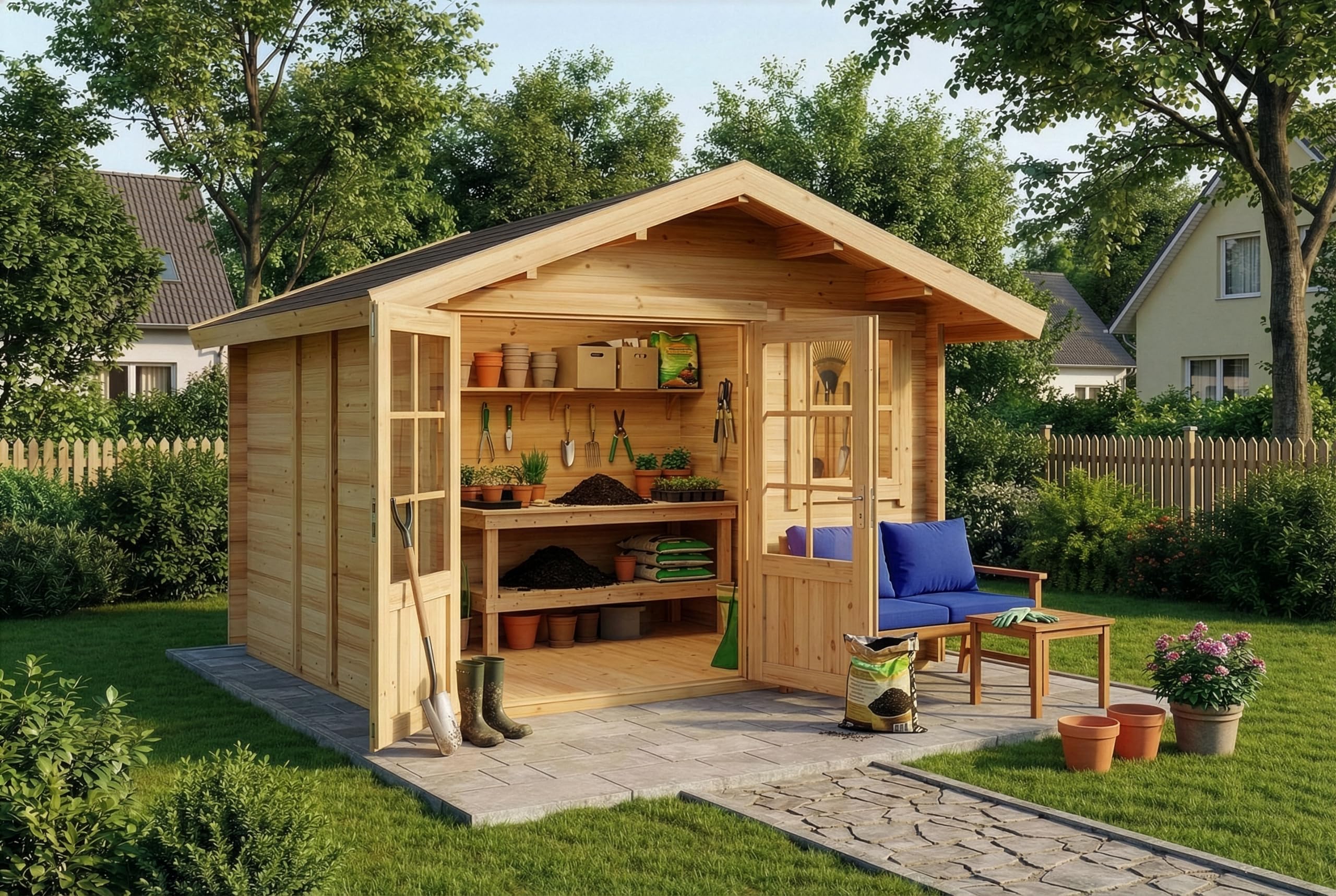 Alpholz Gartenhaus Palermo Gartenhaus aus Holz, Holzhaus mit 28 mm Wandstärke, Blockbohlenhaus, Natur