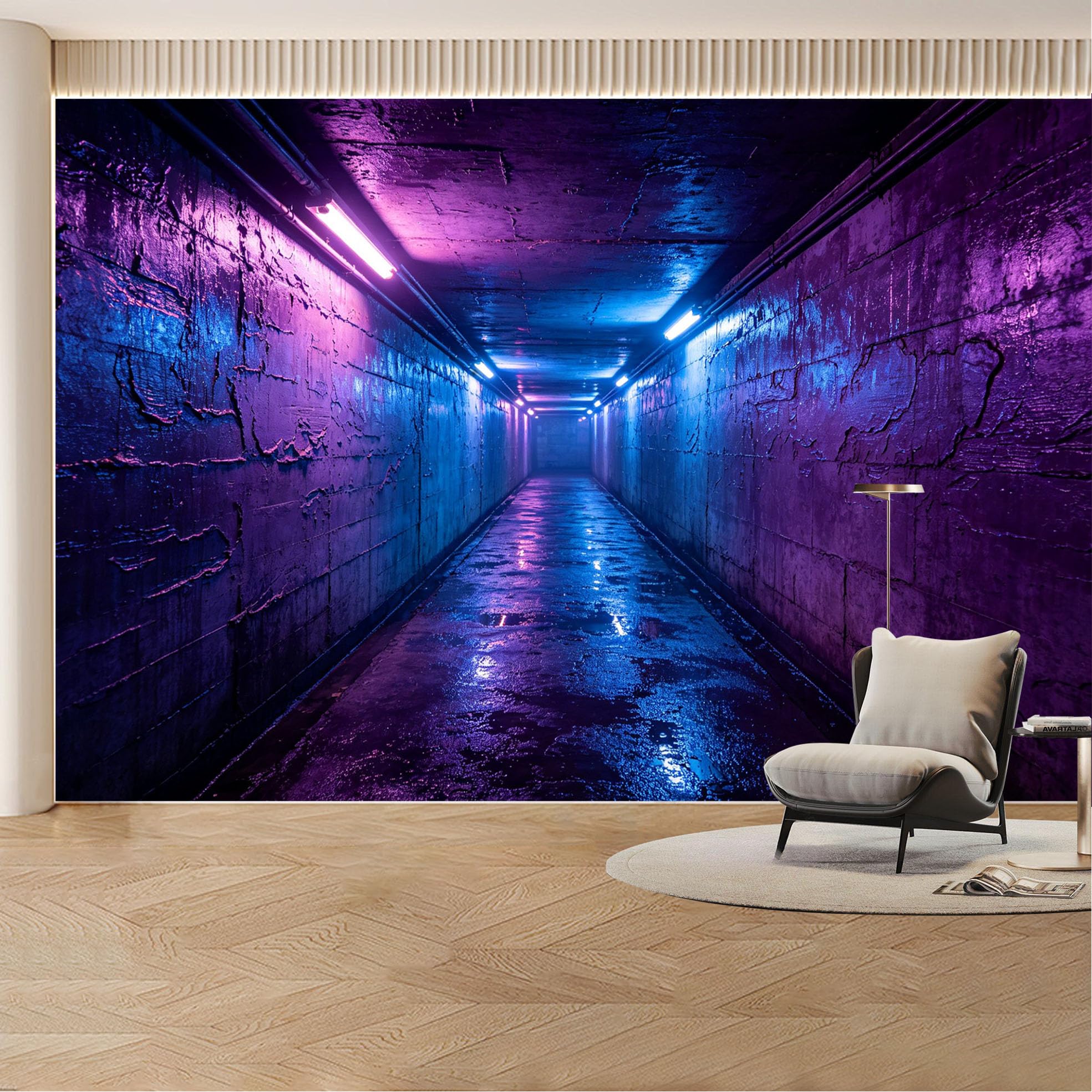 Custom Wall Mural Wallpaper Neon Tunnel Modern 3D Effect Wall Decor Large Wall Art Minimalist Futuristic Style Removable SelfAdhesive Large Photo for Living Room， Bedroom， Office