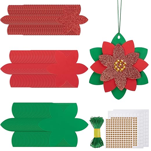 30 Pcs Christmas DIY Poinsettia Flowers Craft, Foam Poinsettias Flower Ornaments, Christmas Glitter Red Flowers DIY Decoration for Holiday Home Party Tree Garland Wreath Porch Stair Decor