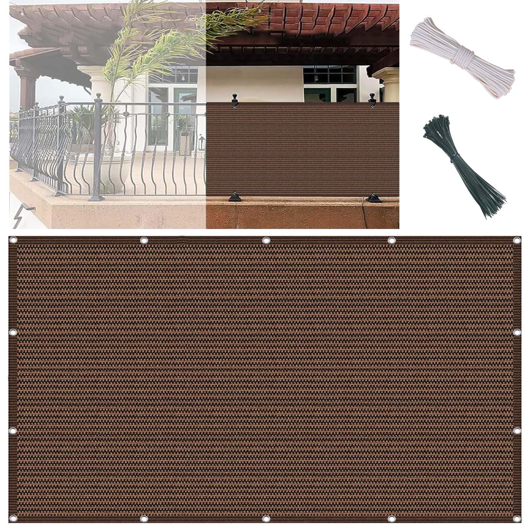 Osłona na balustradę balkonową, 70 x 850 cm, ochrona przed promieniowaniem UV, oddychająca osłona przed wiatrem, zawiera przelotki i liny, brązowa, idealna do ochrony przed słońcem i prywatnością.