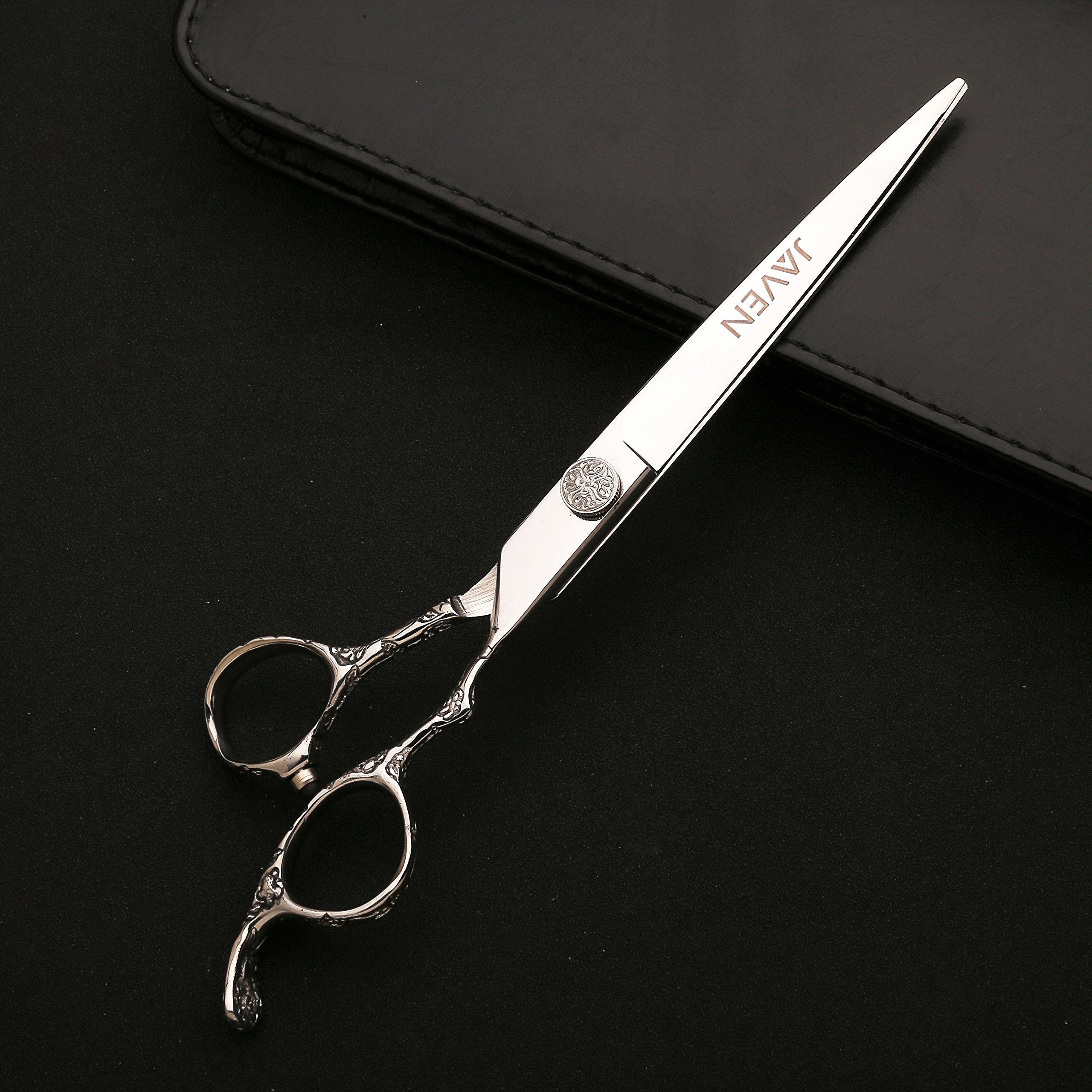 JAVENPROLIU Professional Hair Cutting Scissors Set Flower Handle Style 7 Inch Hair Cutting Styling Tool Hair Scissors Stainless Steel Salon Hairdressing Shears Regular Flat