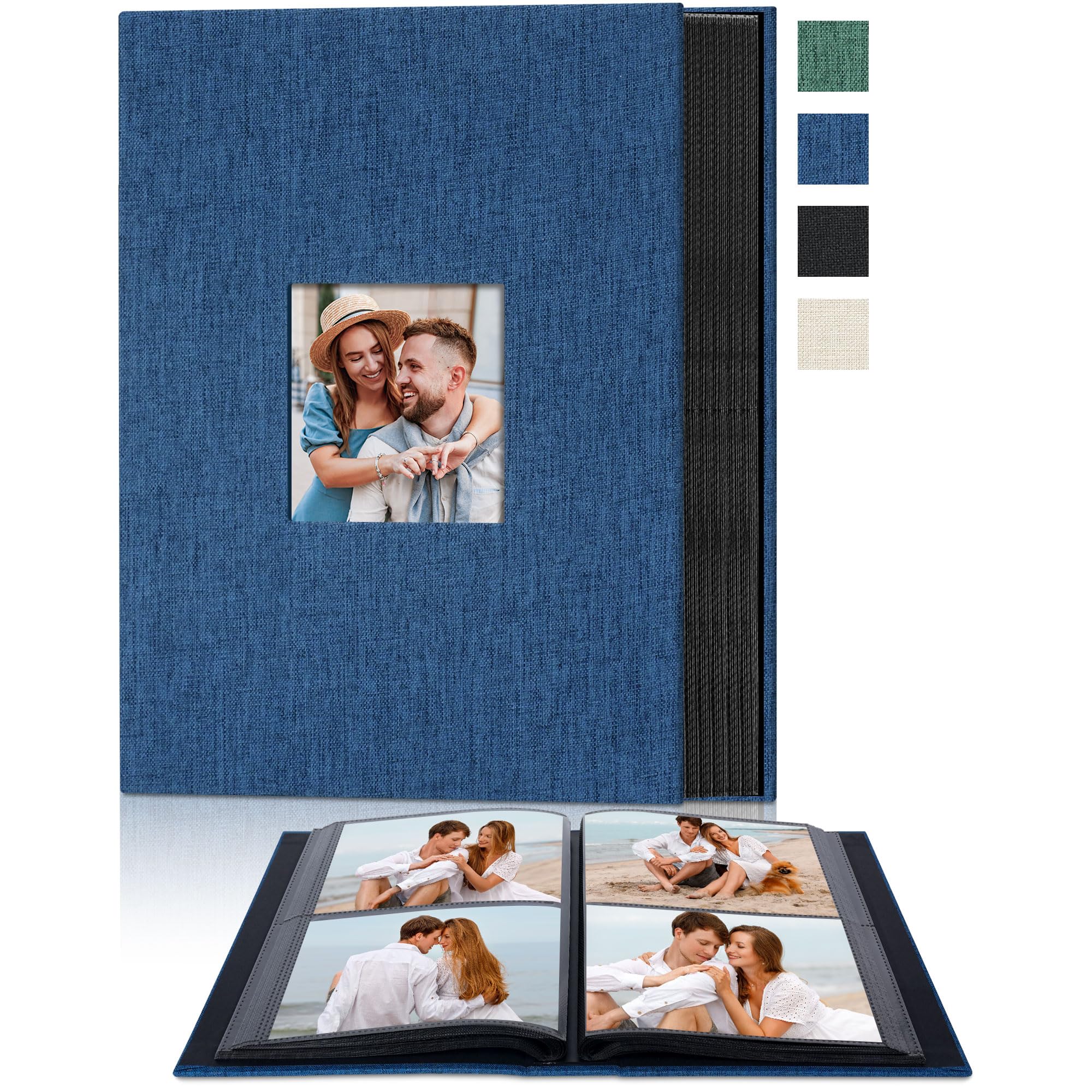 Remowith 4x6 Fabric Photo Album 200 Pockets Front Window, Blue