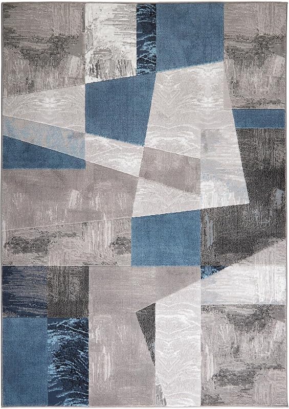 Catalina Bismark Contemporary Geometric Area Rug, Grey/Blue, 5'3"x7'2"