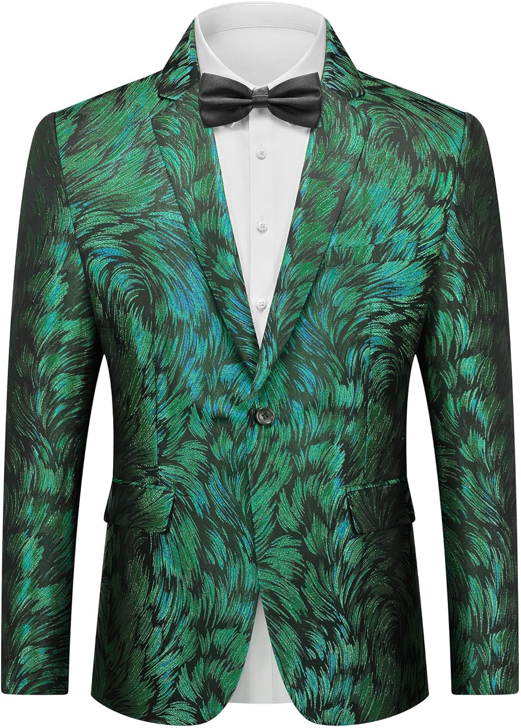 YND Men's Floral Tuxedo Jacket, French Suit Blazer, Slim Fit with Bow Tie for Wedding, Prom, Dinner