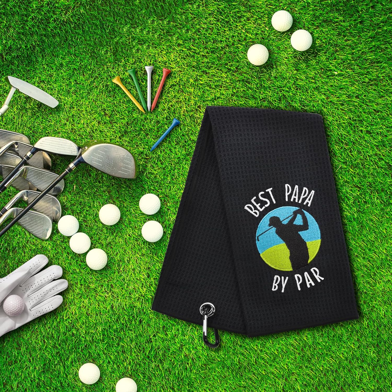 ERHACHAIJIA Best Papa by Par Embroidered Golf Towel with Clip. Funny Golf Accessories Golf Gifts for Men Golf Lover Dad Uncle Grandpa, Birthday Retirement Father's Day for Golf Fan - Image 4