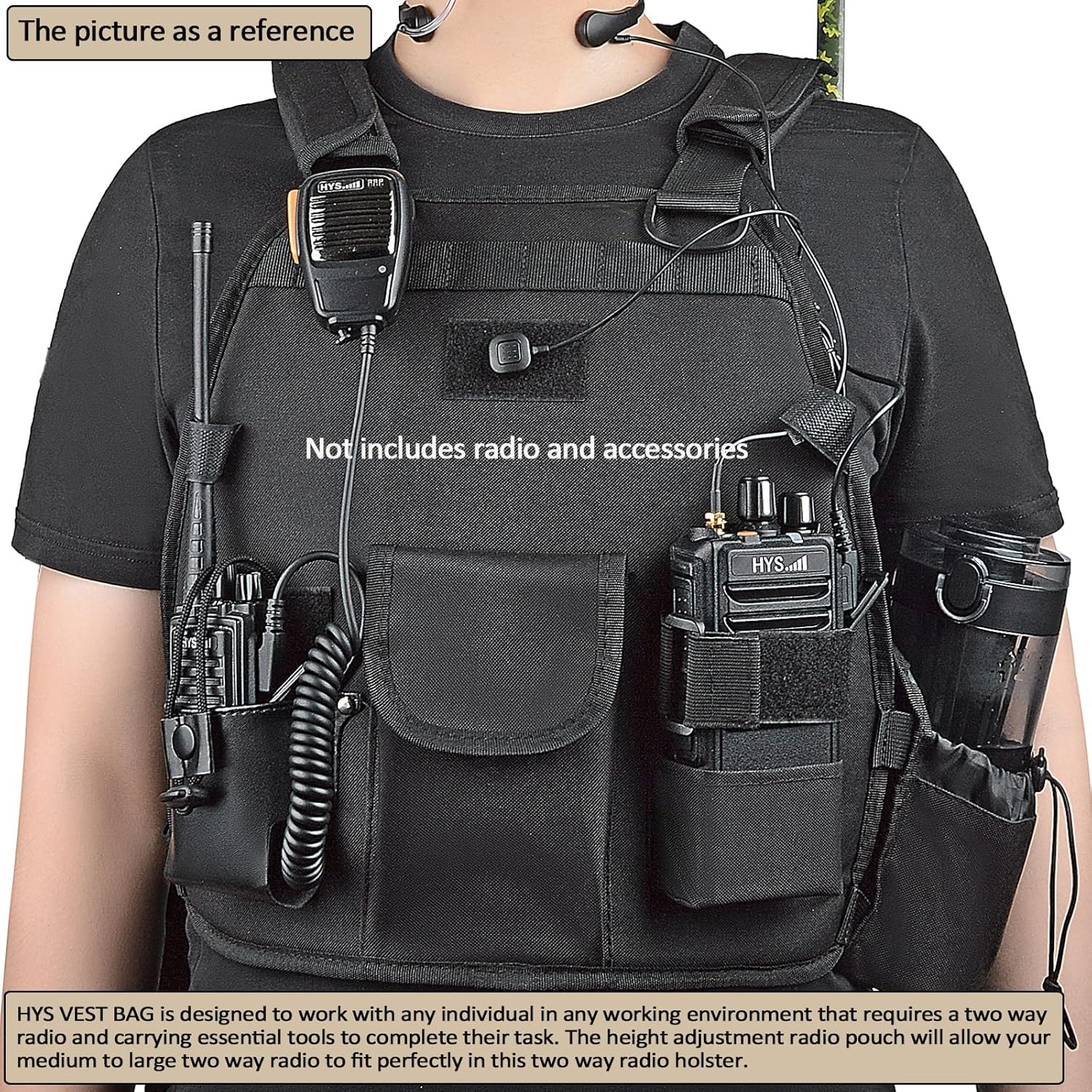 HYS Universal Handheld CB Radio Chest Harness Bag Tactical Chest Front Pack Pouch Holster Vest Compatible with Cobra Midland Uniden Anytone CB Radio Motorola Handheld 2-Way Radios/Walkie Talkies