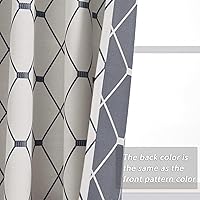 Vista 5 de Cortinas con patrón geométrico azul marino de 84 pulgadas de largo para sala de estar, pestaña trasera, gris neutro, crema y blanco, cortinas