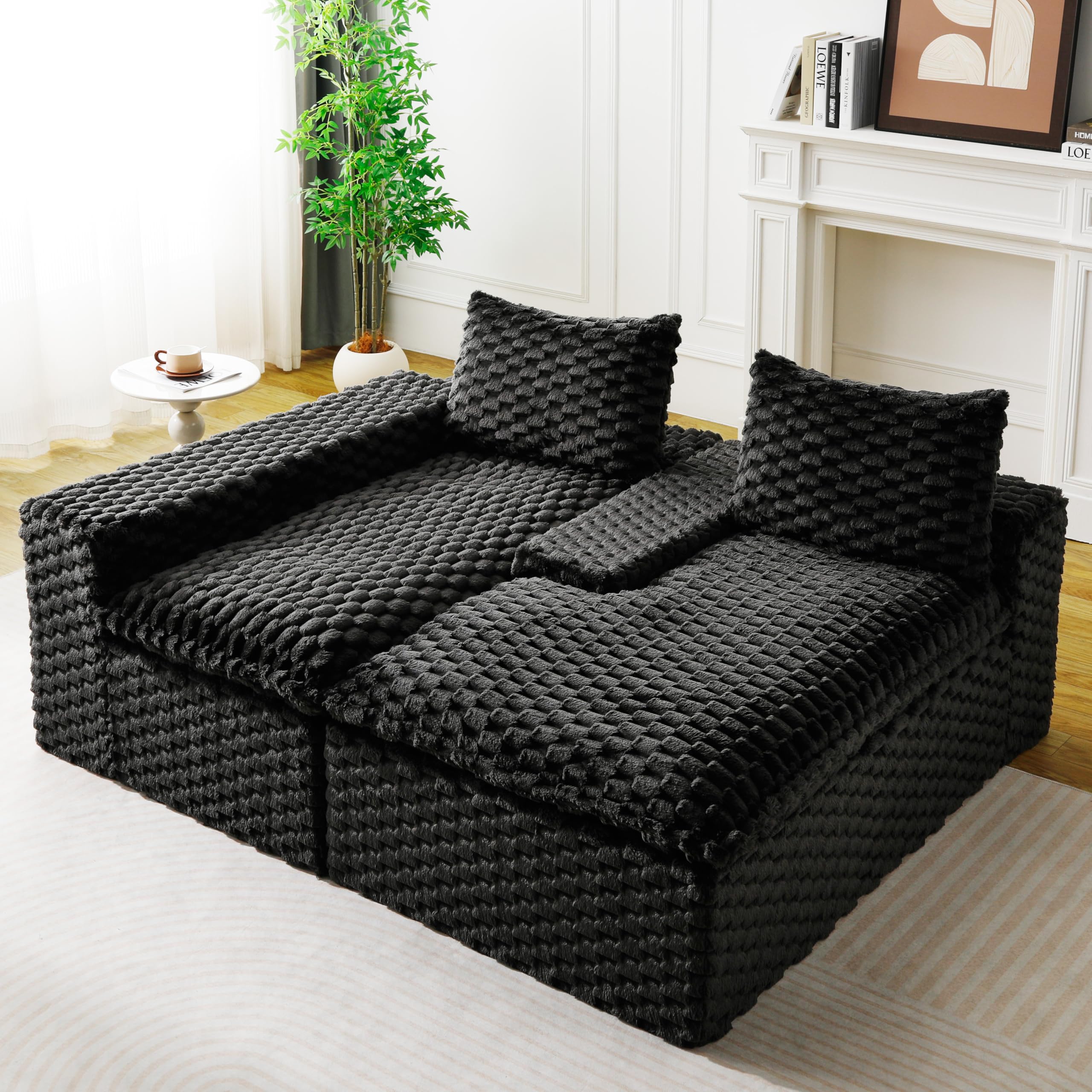 KEIKI 96" L-Shape Modular Boneless Couch with Left Chaise for Loft Living Room, Sectional Sofa Deep Seat Oversized Loveseat Convertible Sofa Bed for Apartment Furniture Lounge Relaxing Corner, Black