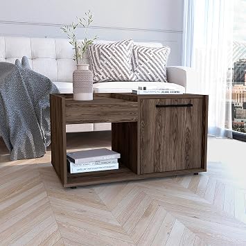31.5" D Brown Coffee Table, Wood Grain & Spacious Open Storage Space, Single Door, Farmhouse Center Table, Rectangular, for Living Room, Dining Room, Office