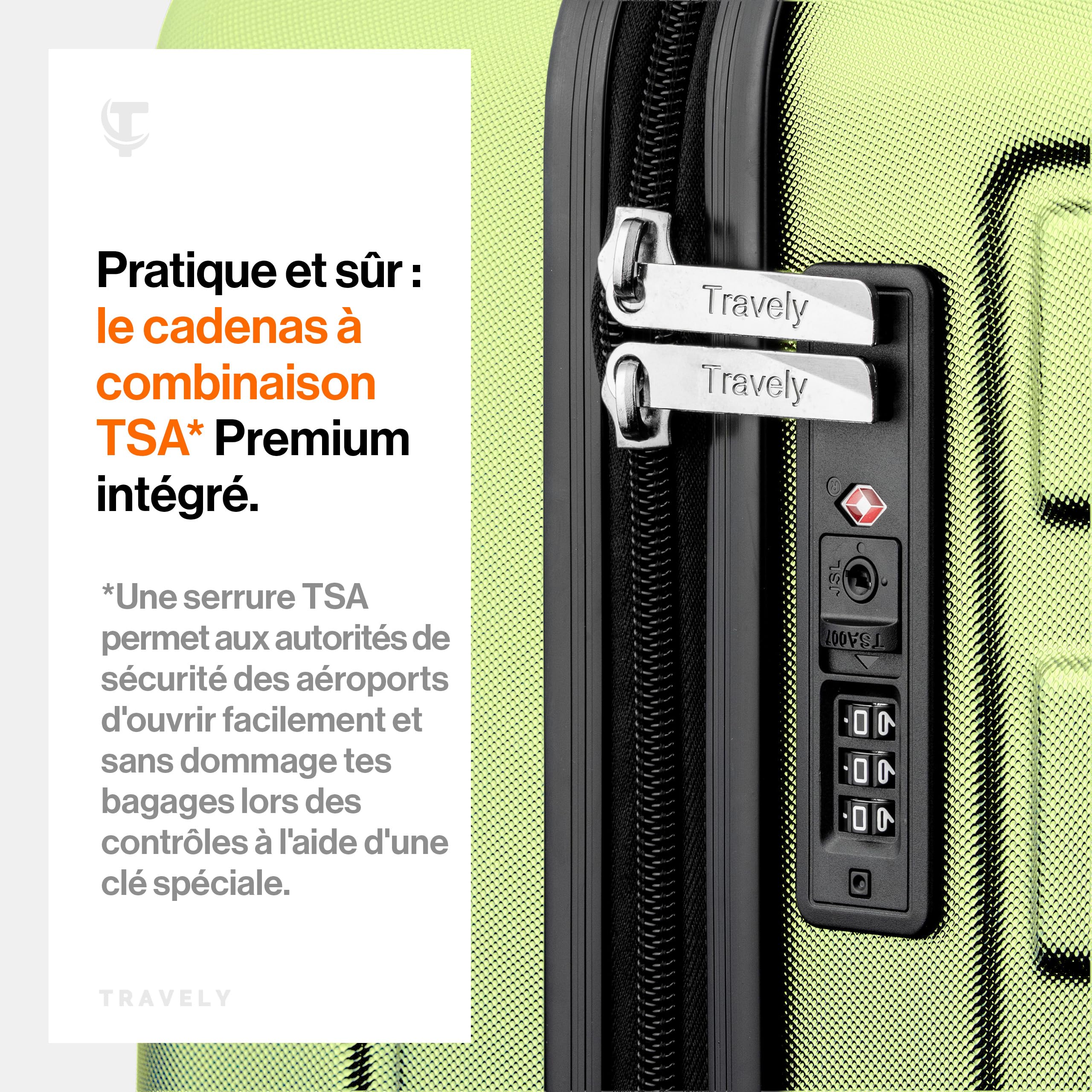 Travely Valise en Polycarbonate, Taille XL, 77 cm, Volume intérieur 100 L, Dimensions 158 cm, Valise à Coque Rigide très Robuste avec roulettes Souples et Serrure TSA, Valises, Valises à roulettes