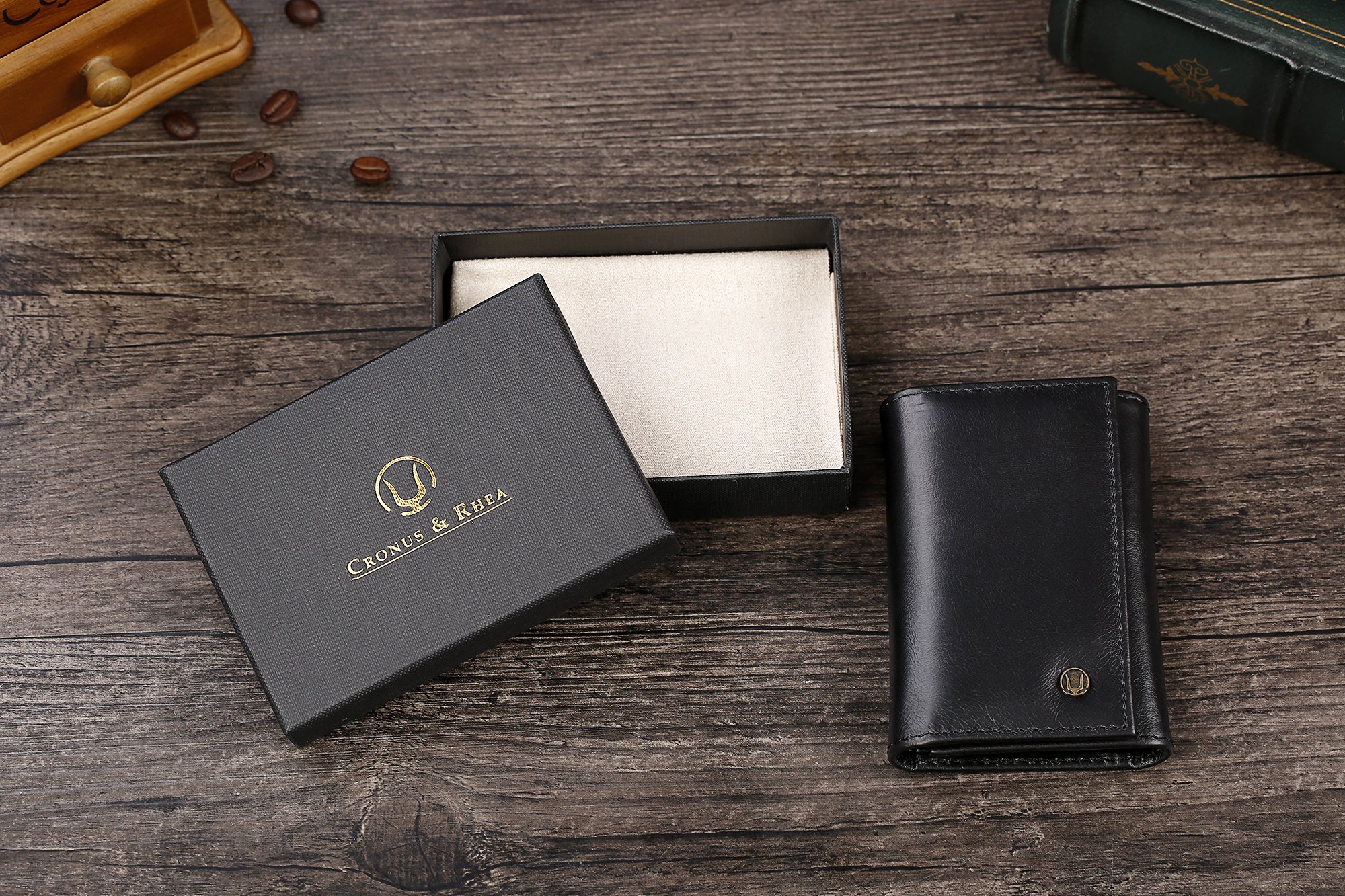 Cronus & Rhea® | Porte-clés de luxe en cuir exclusif (Janus) | Key Case - Porte-clés | Cuir véritable | Avec boîte-cadeau élégante | Hommes - Femmes (Noir)