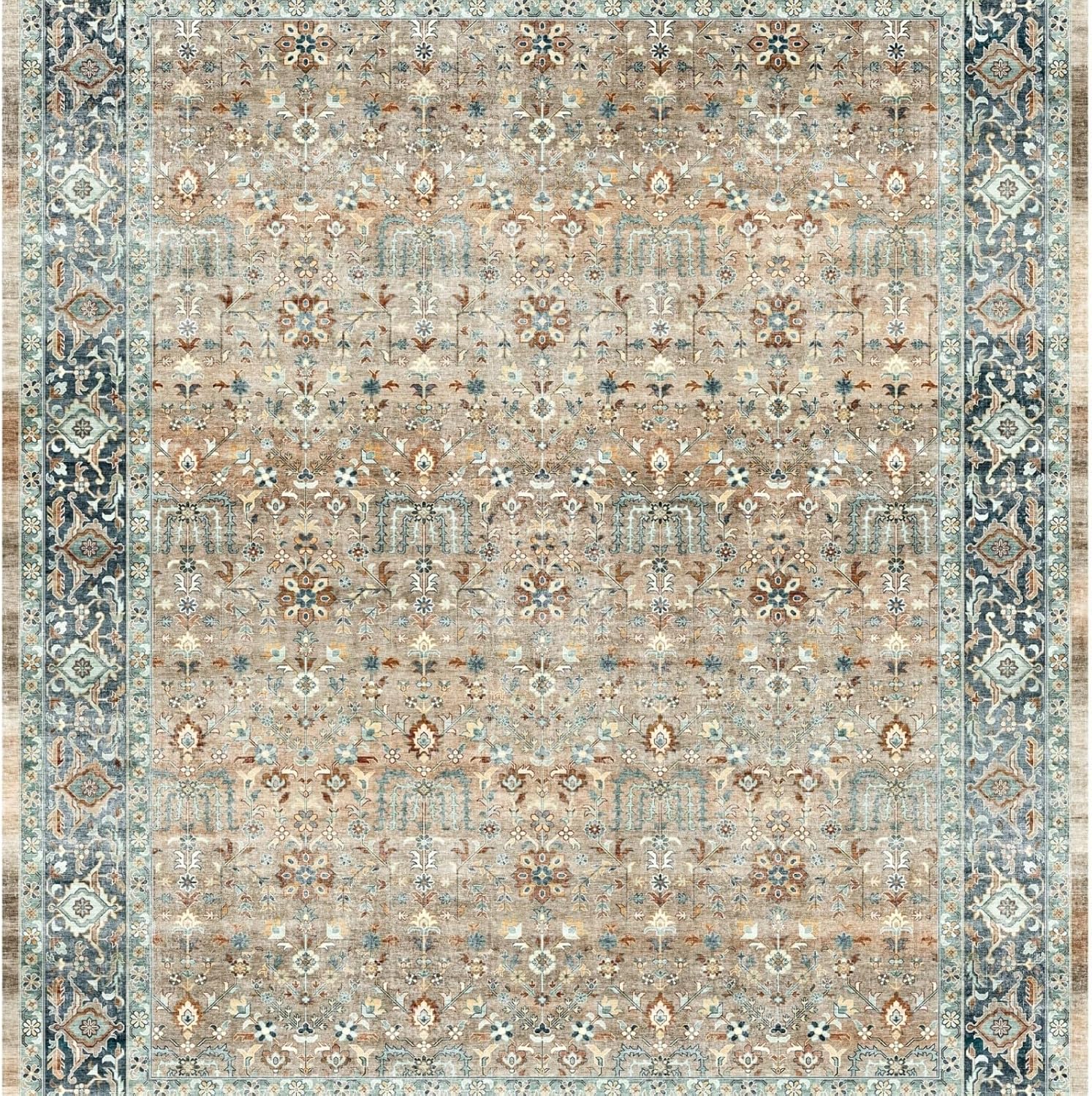 Koorlian Boho Washable Area Rug, 5x7 Large Teal Area Rugs