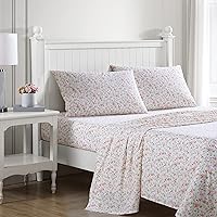 Vista 1 de Laura Ashley - Queen Sheets, Cotton Percale Bedding Set, Lightweight & Breathable Home Decor (Norella Pink, Queen)