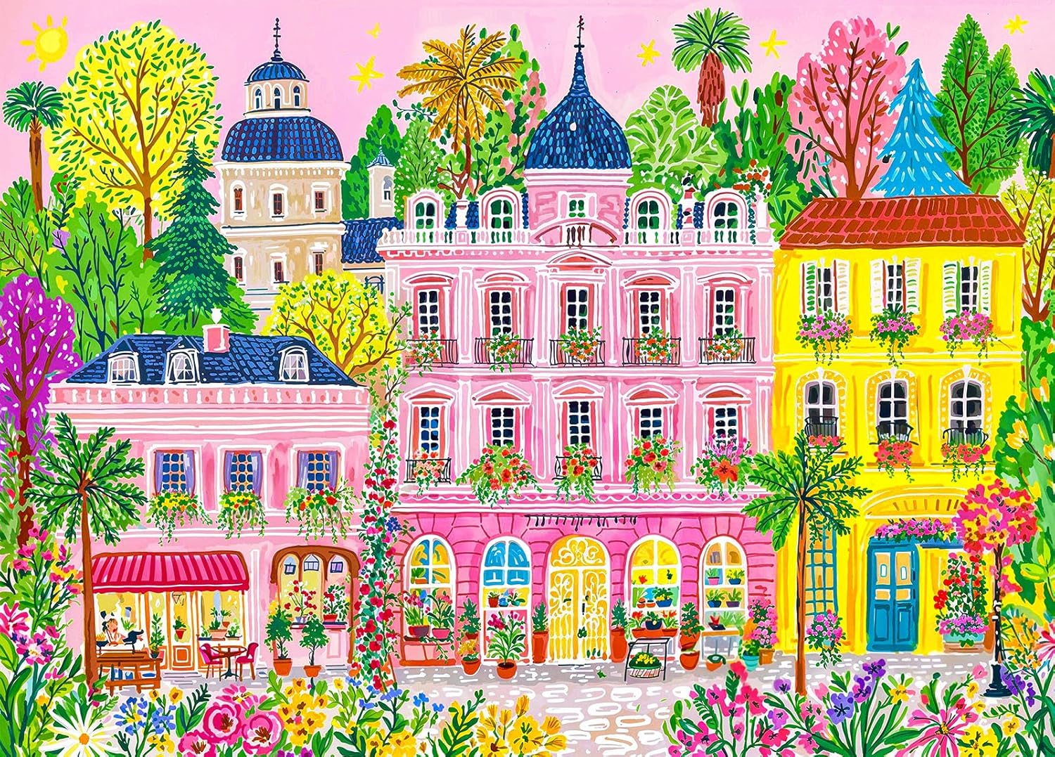 Summer City Jigsaw Puzzles 1000 Pieces for Adults Colorful Buildings Flowers Trees 1000 Piece Jigsaw Puzzles for Adults