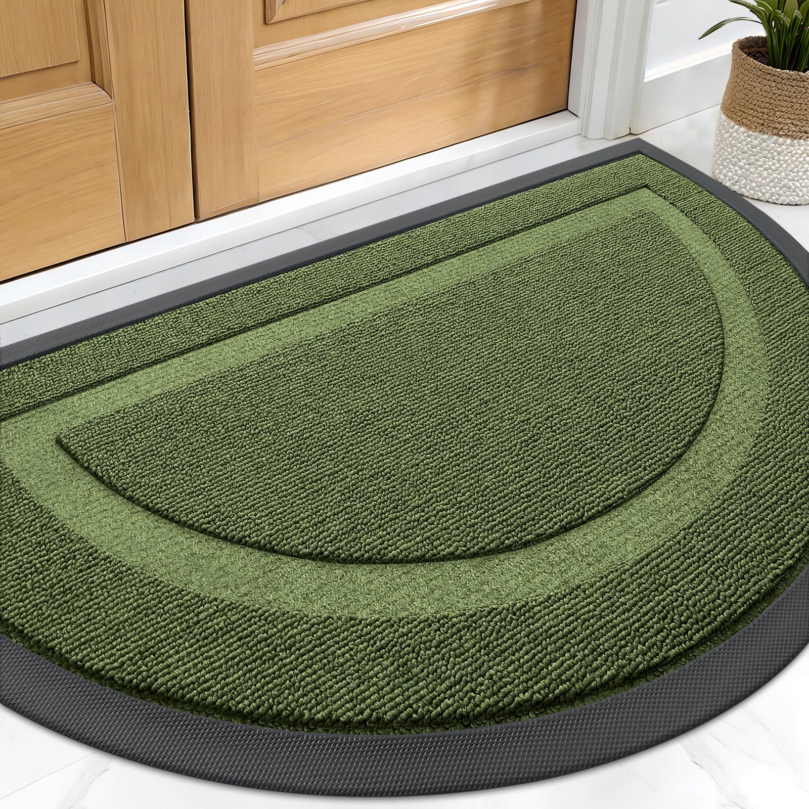 OLANLY Half Circle Front Door Mat Outside 33x21 All-Season Rubber Doormat | Classic Green, Absorbent, Heavy-Duty, Stain and Fade Resistant, Non-Slip Backing, Low-Profile Indoor Outdoor Entryway Mat