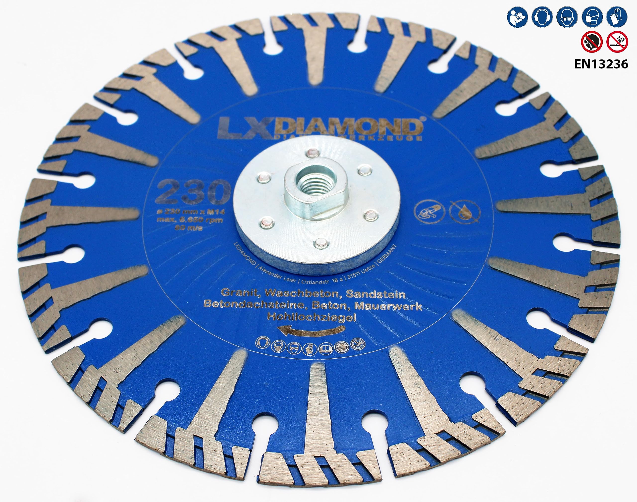 Diamant-Trennscheibe 230mm mit M14 Alu Flansch für Winkelschleifer - Diamantscheibe zum Bündig schneiden von Granit, Naturstein, Beton - 230 mm Steinscheibe in Premium Qualität