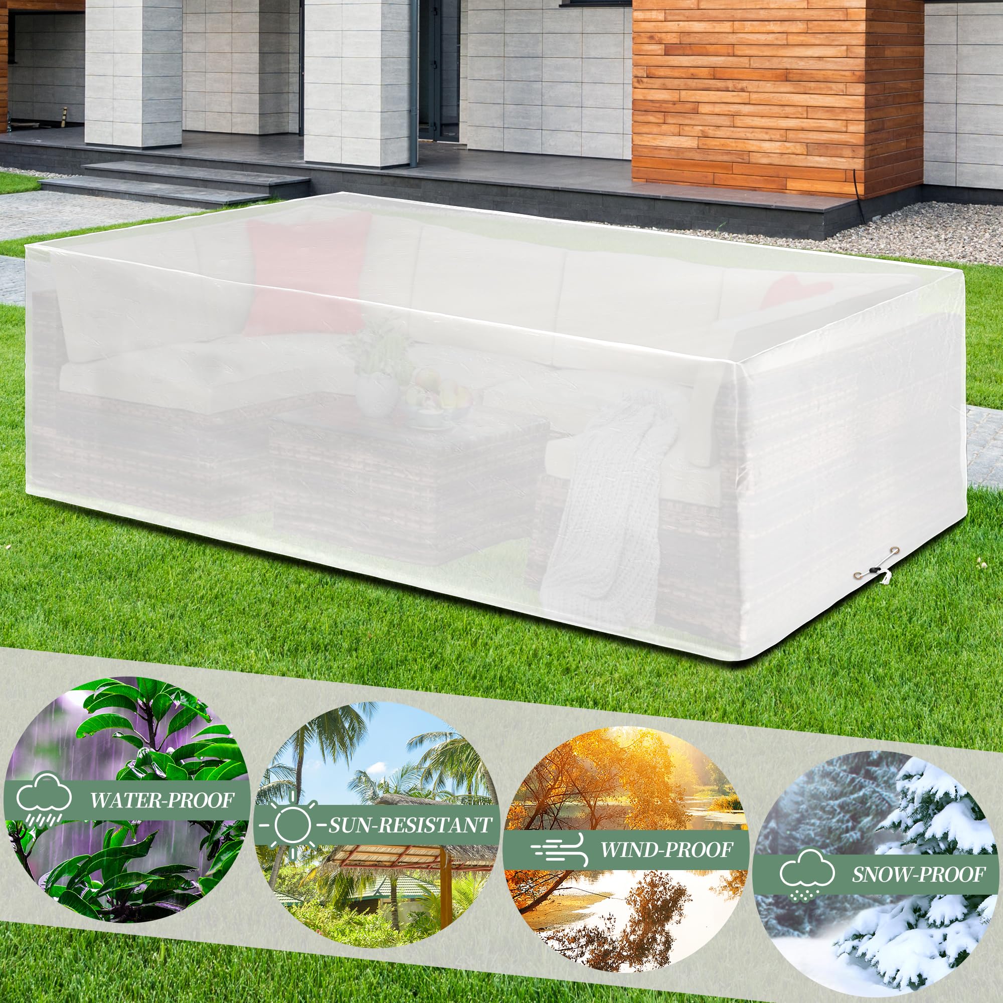 Housse de protection pour meubles de jardin - Imperméable - Pour meubles de jardin - Résistante à l'hiver - Coupe-vent - Anti-UV - 250 x 200 x 90 cm - Transparent