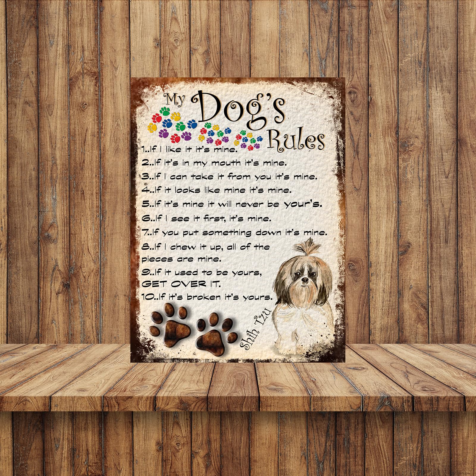 MY DOG'S RULES RETRO STYLE METAL TIN SHIH TZU SIGN/PLAQUE THEME 10" X 8" (45DRM) - Image 2
