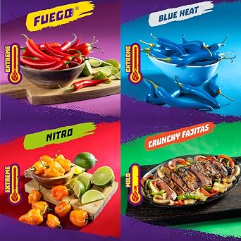 Takis 18 pc / 1 oz Variety Pack, Assorted Flavored Mixed Rolled Tortilla Chips (5) Fuego, (5) Blue Heat, (4) Nitro, (4) Crunchy Fajitas (Pack of 2)