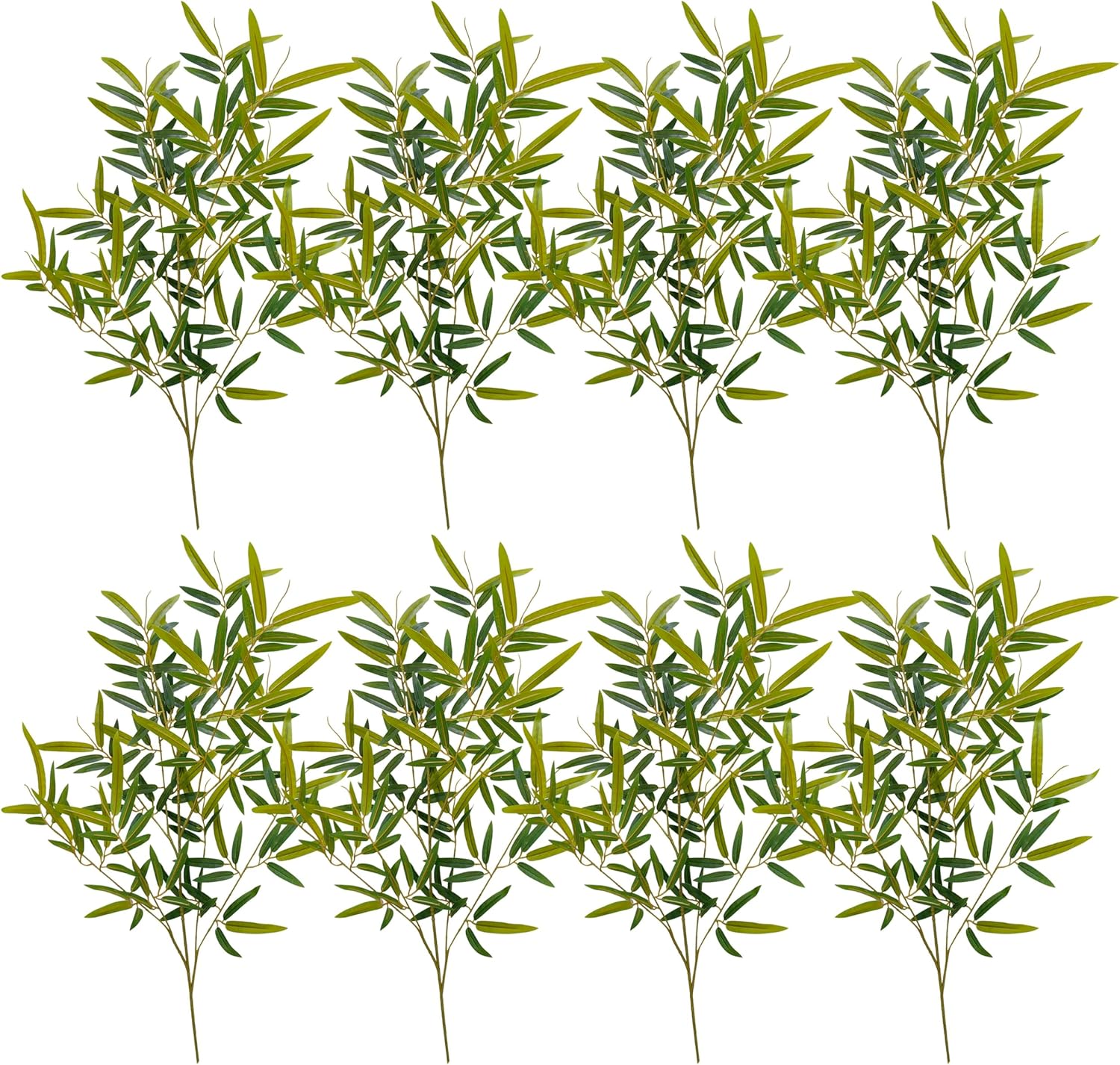 ATFL Bamboo Tree Branches 23” Long Stems Faux Greenery Artificial Plants Bulk Green Silk Leaves DIY Privacy Decoration Balcony Garden Outdoor Indoor Home Decor, 8pcs(Excluding Vase)