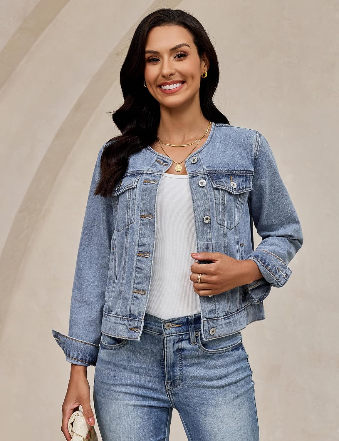 luvamia Jean Jacket Women Trendy Collarless Button Down Long Sleeve Casual Western Denim Jacket Country Concert Outfits - Image 7
