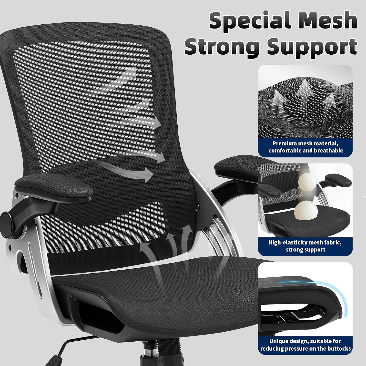 Fizzin Ergonomic Office Chair Mesh Computer Desk Chairs with 3D Armrests
