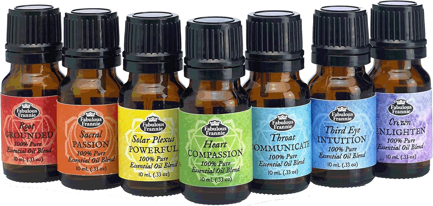 Fabulous Frannie Chakra Complete Set of 7 Pure Essential Oil Blends Grounded, Passion, Powerful, Compassion, Communicate, Intuition and Enlighten .33oz
