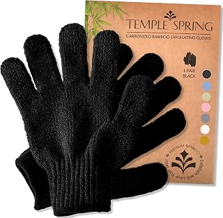 Exfoliating Gloves - Bamboo Bath/Shower Gloves, Bath Gloves for Shower Exfoliating and Ingrown Hair/Dead Skin Remover - Natural (Black) - Exfoliator Mitt Scrub Gloves