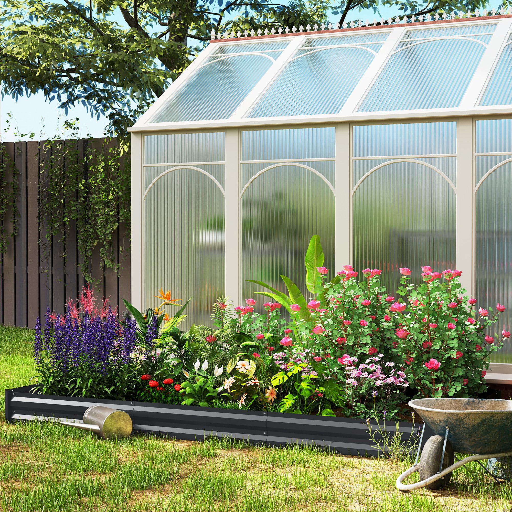Outsunny Letto per Orto Rialzato da Esterno 835L, Fioriera da Balcone in Acciaio Galvanizzato con Fondo Aperto, per Piante, Fiori e Verdure, 240x120x30cm, Grigio Scuro